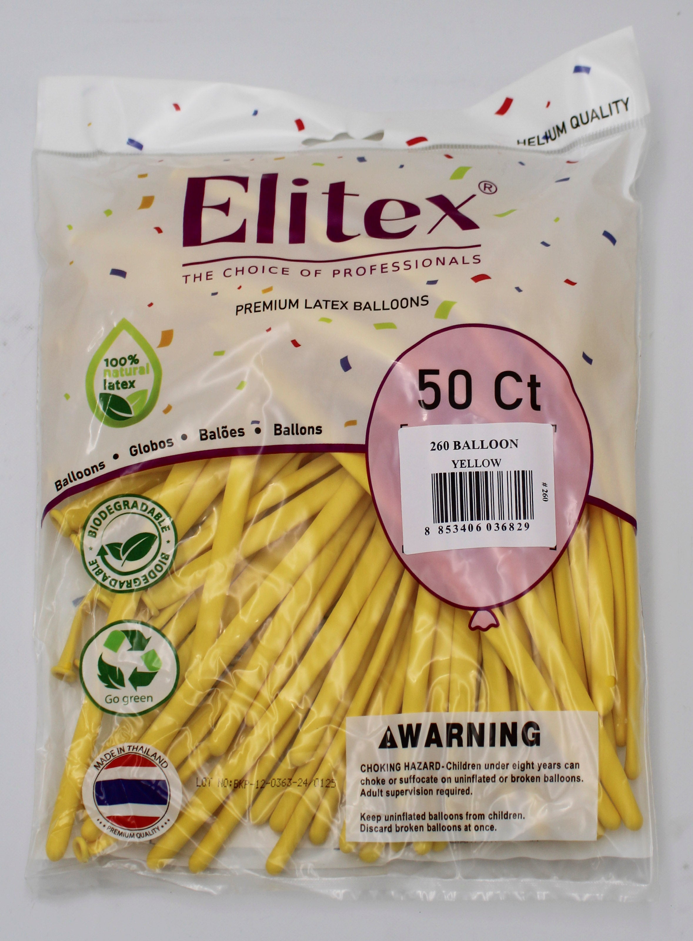 ELITEX 260" YELLOW MODELLING BALLOON, 50 PACK