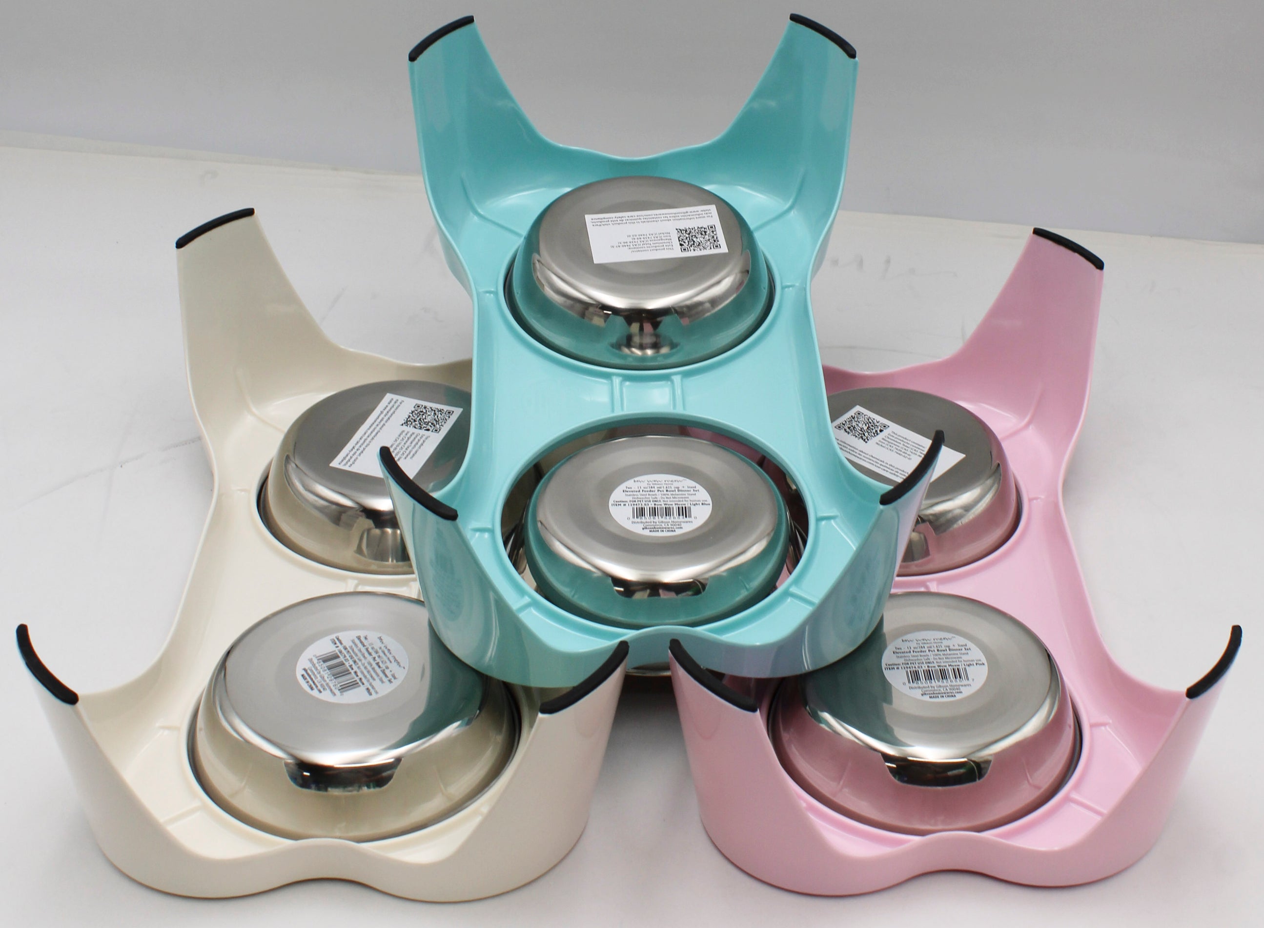 GIBSON HOME BOW WOW MEOW 3pc ELEVATED PET BOWL SET ASST. COLORS NI