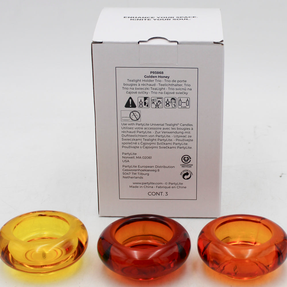 PARTYLITE GOLDEN HONEY TEALIGHT HOLDER SMALL TRIO 3ct