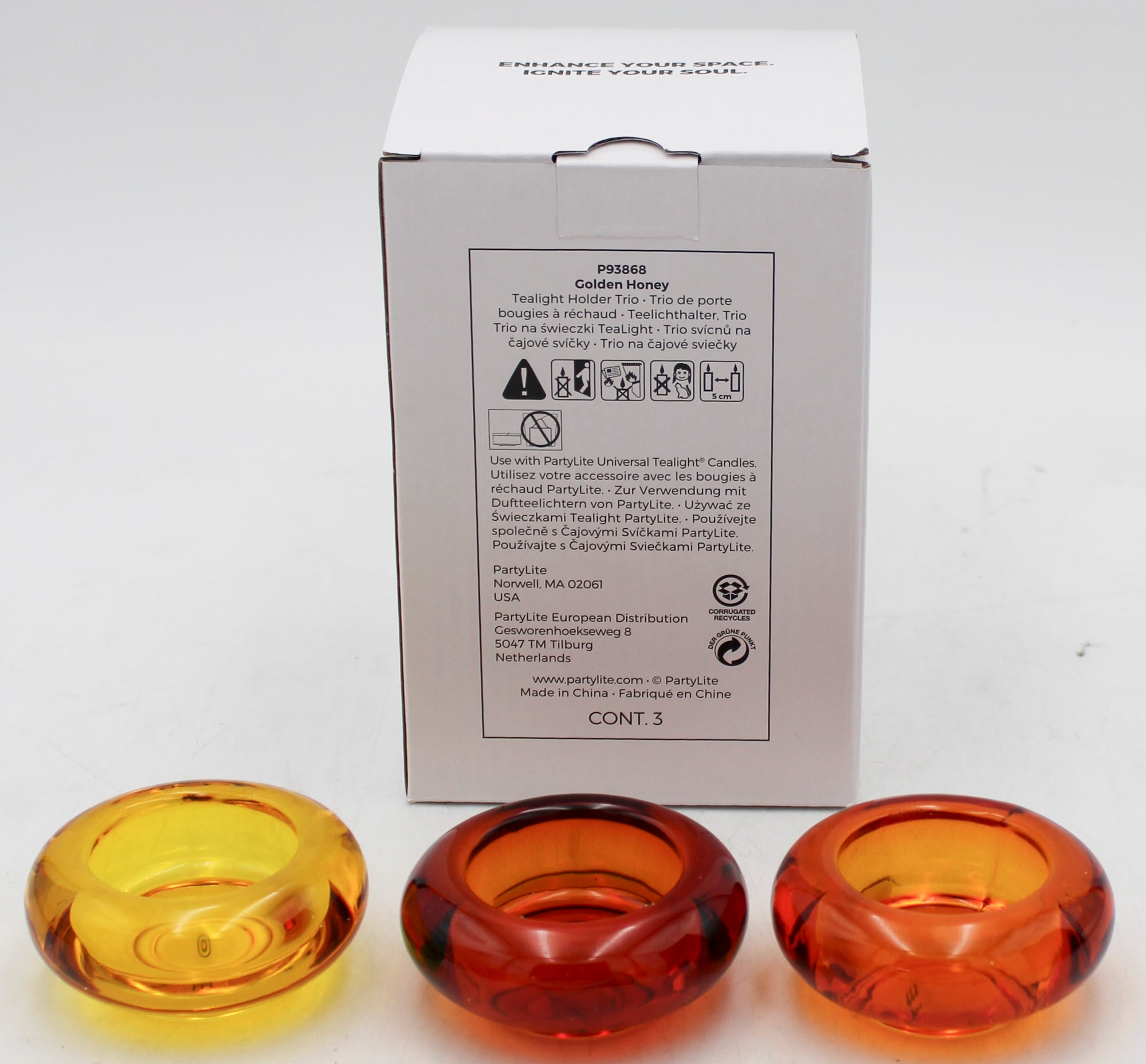 PARTYLITE GOLDEN HONEY TEALIGHT HOLDER SMALL TRIO 3ct