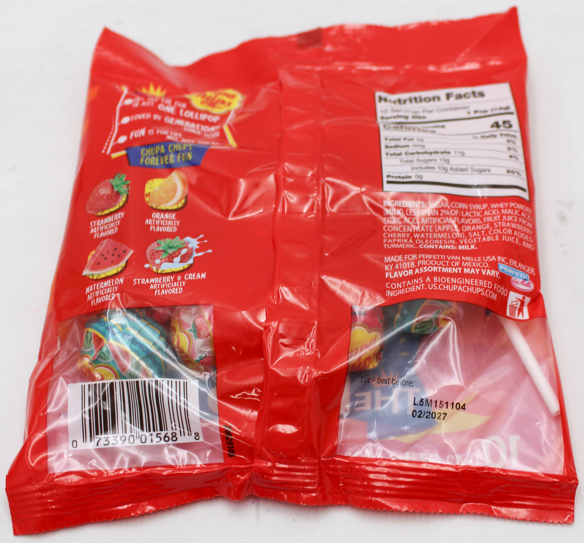 CHUPA CHUPS THE BEST OF LOLLIPOPS, ASSORTED FLAVORS, 10-PIECE PEG BAG BB 2/1/27 NI