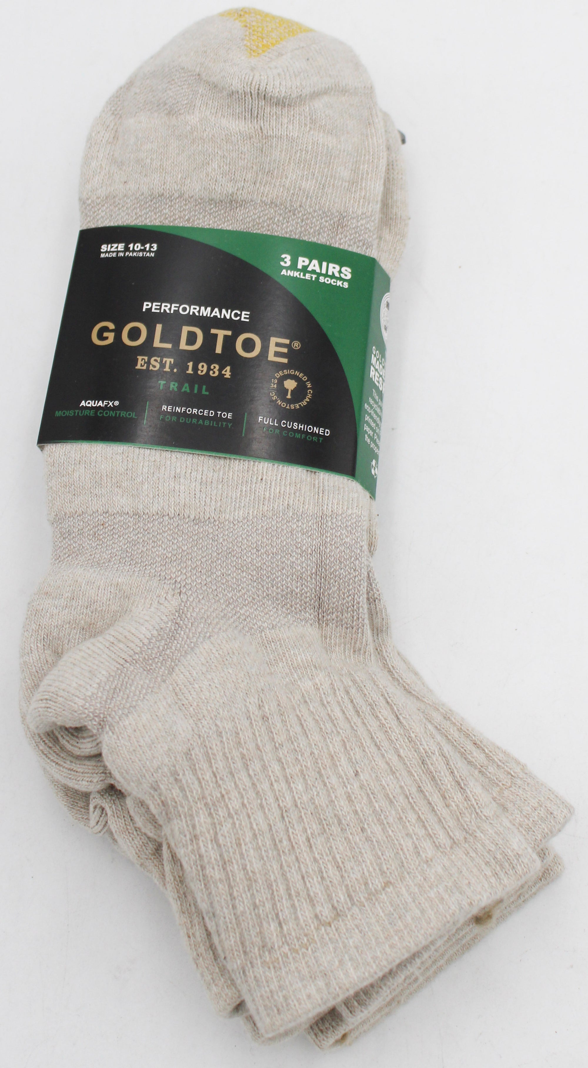 GOLDTOE 3PK MENS ANKLE SOCKS OFF WHITE SZ 10-13 NI