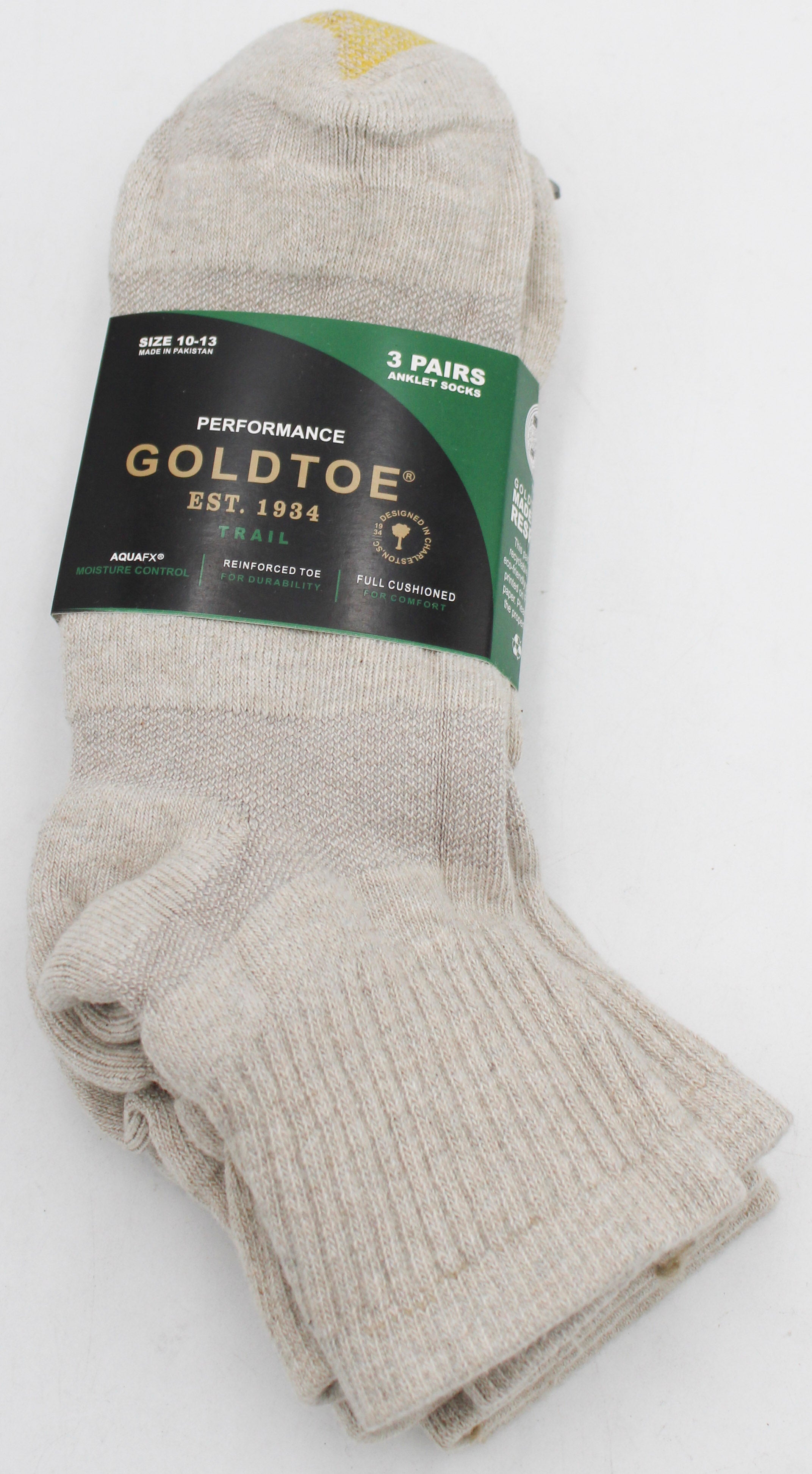 GOLDTOE 3PK MENS ANKLE SOCKS OFF WHITE SZ 10-13 NI