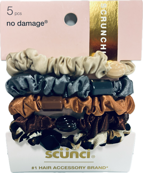 SCUNCI BASIC MINI SATIN SCRUNCHIES 5CT WITH BEADS ASSORTED COLORS NI