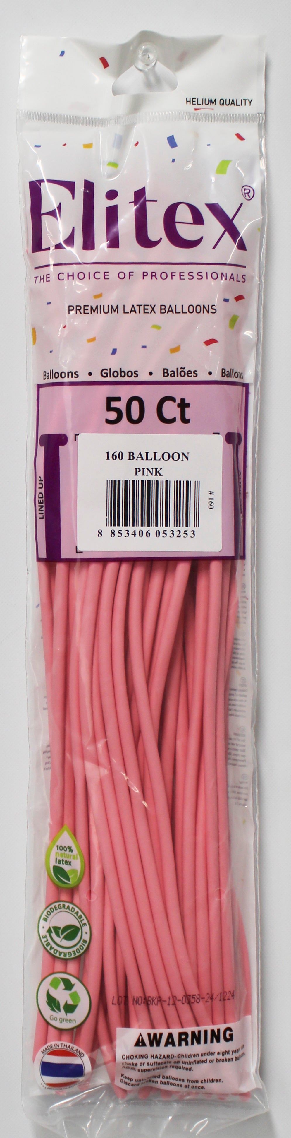 ELITEX 160" PINK MODELLING BALLOON, 50 PACK