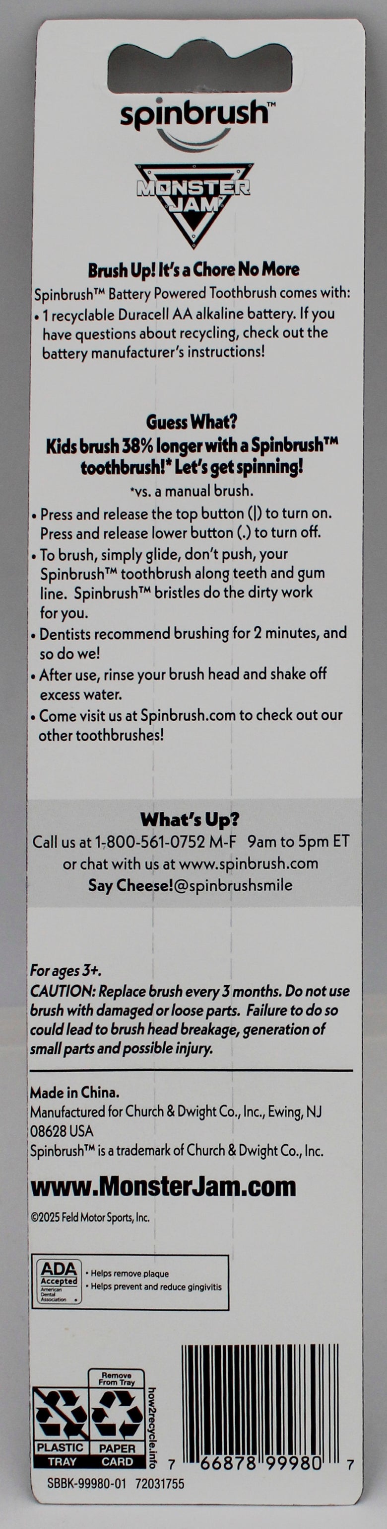 SPINBRUSH KIDS POWER TOOTHBRUSH MONSTER JAM