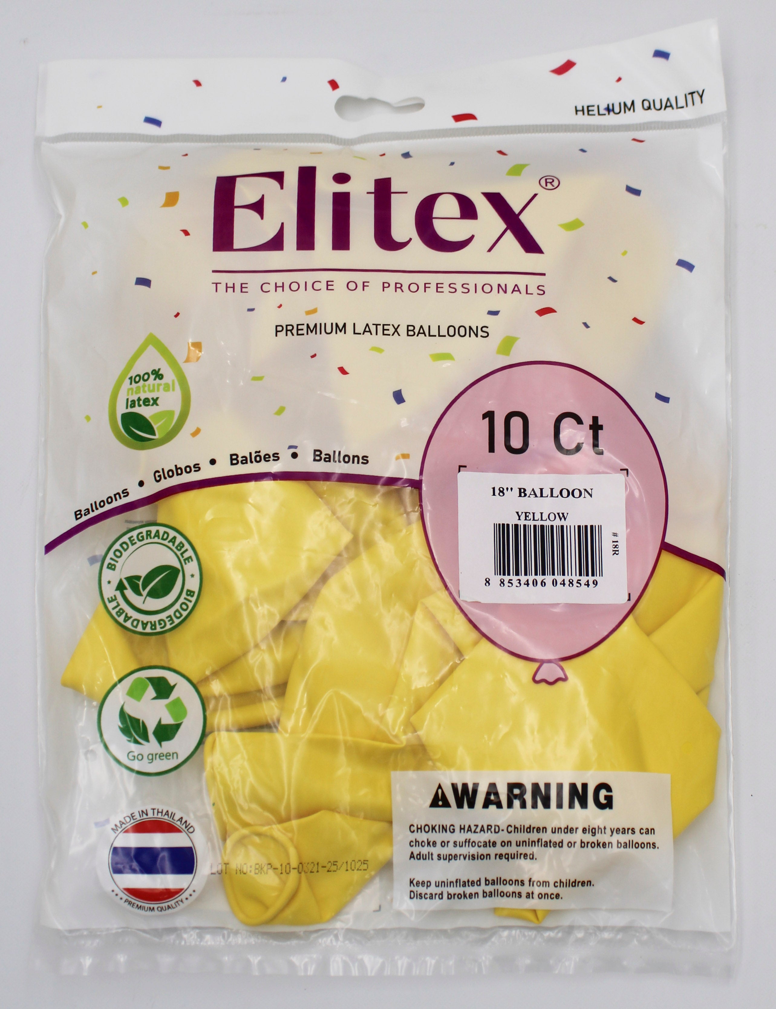ELITEX 18" YELLOW ROUND BALLOON, 10 PACK