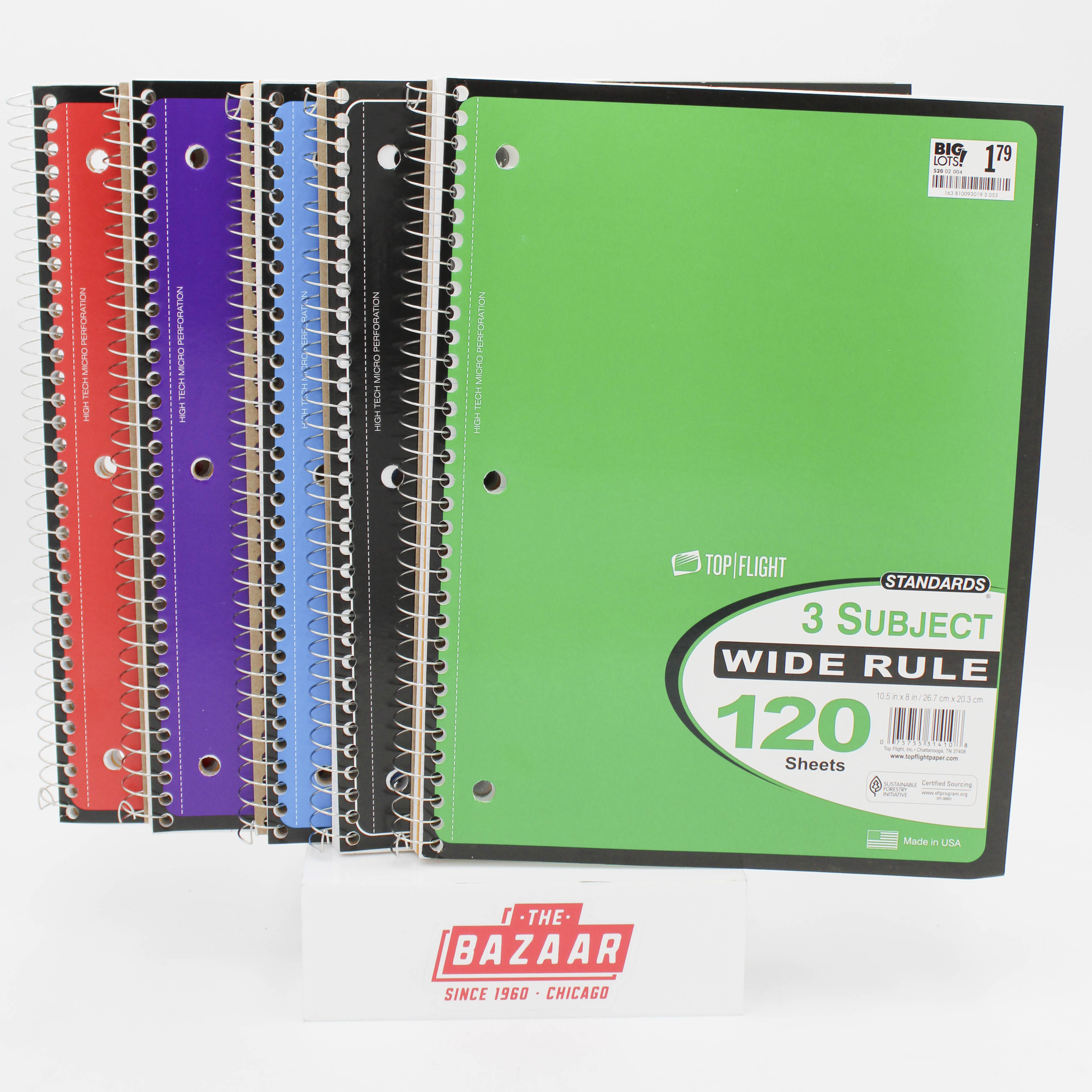 TOP FLIGHT 3 SUBJECT WIDE RULED 120 SHEET NOTEBOOK