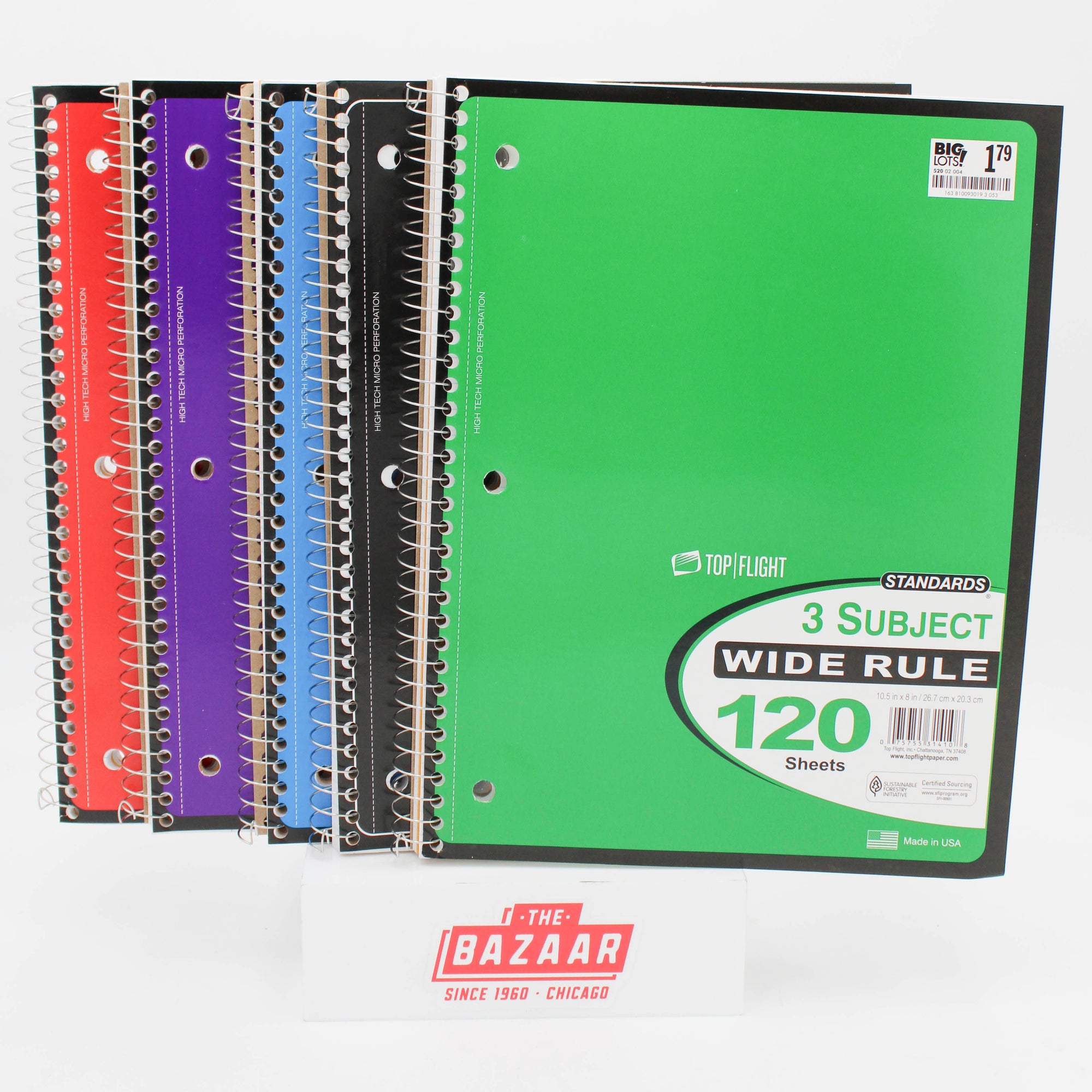 TOP FLIGHT 3 SUBJECT WIDE RULED 120 SHEET NOTEBOOK