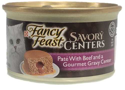 FANCY FEAST CAT FOOD SAVORY CENTERS PATE WITH BEEF AND GRAVY 3oz EXP 10/31/24 NI