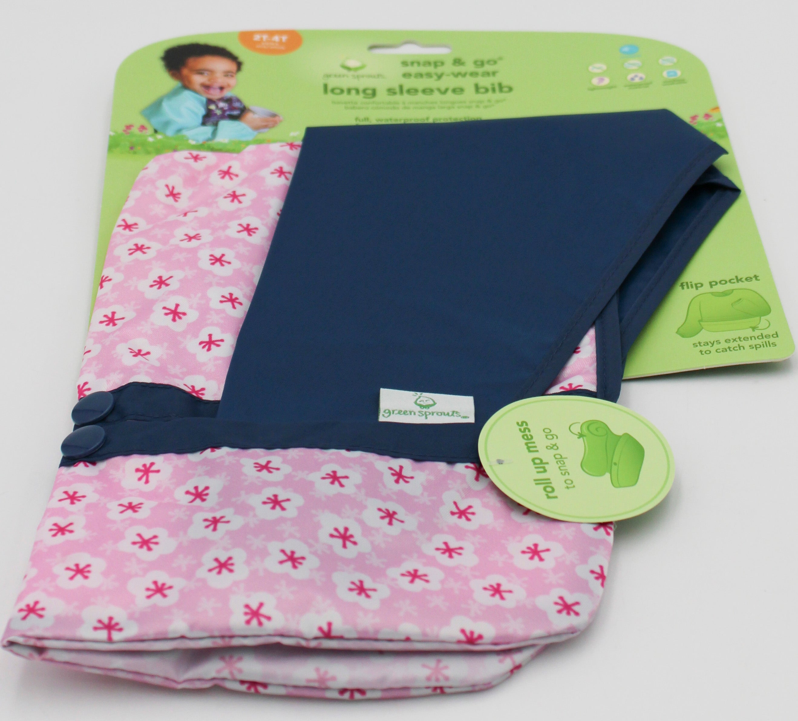 O2COOL SNAP & GO EASY WEAR LONG SLEEVE BIB - PINK BLOSSOM - 2T-4T NI