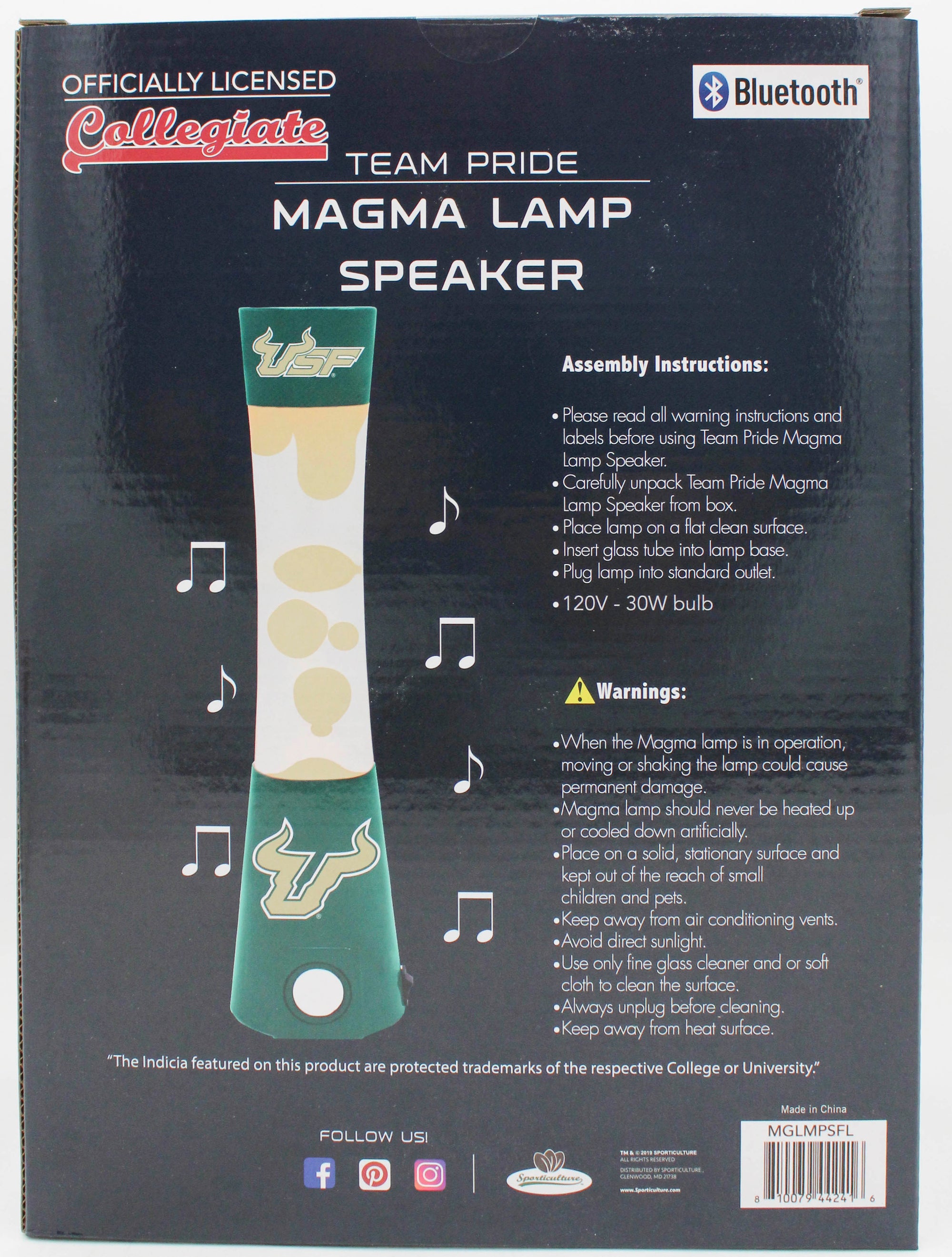 OFFICIALLY LICENSED SOUTH FLORIDA BULLS MAGMA LAMP SPEAKER 16.5"