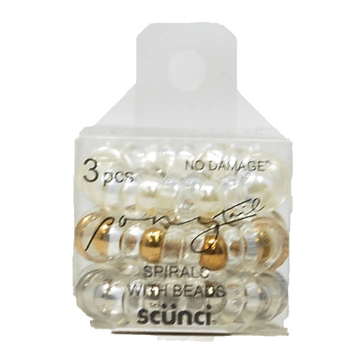 SCUNCI SPIRALS W/BEADS 3CT ASST/NI