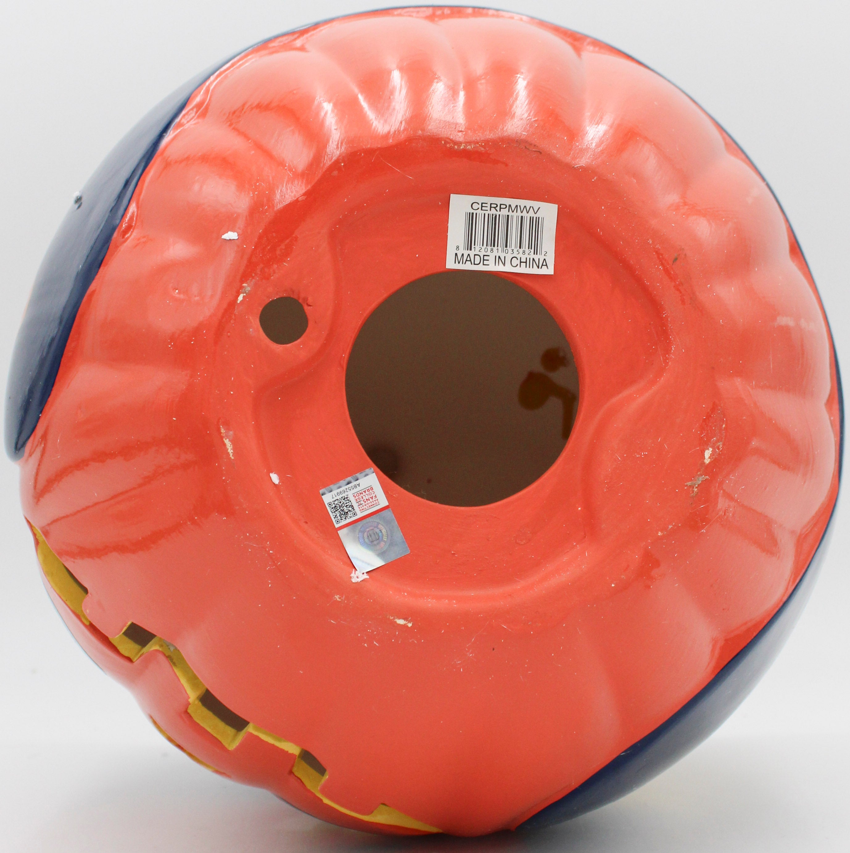 OFFICIALLY LICENCED WEST VIRGINIA MOUNTAINEERS CERAMIC PUMPKIN HELMET 10"