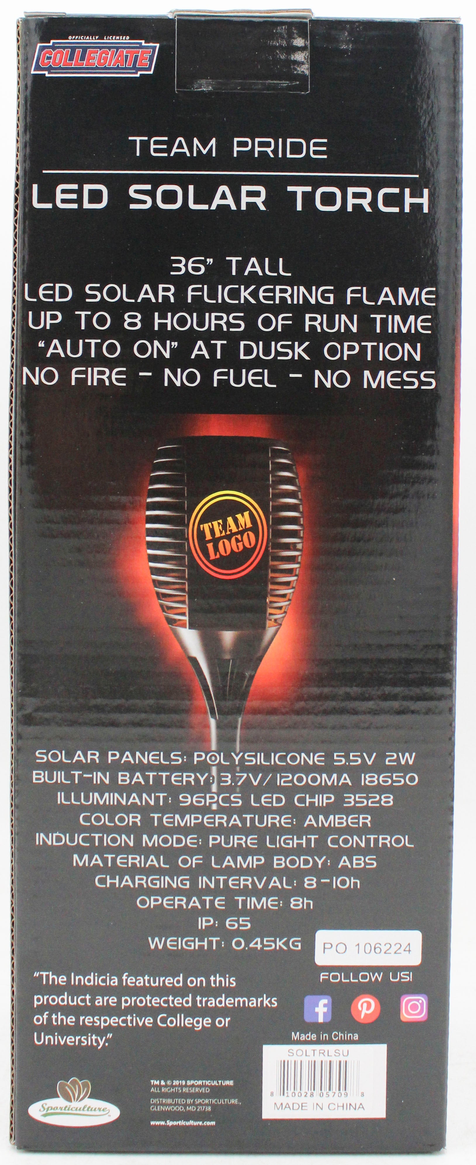 LSU TIGERS LED SOLAR TORCH  36"