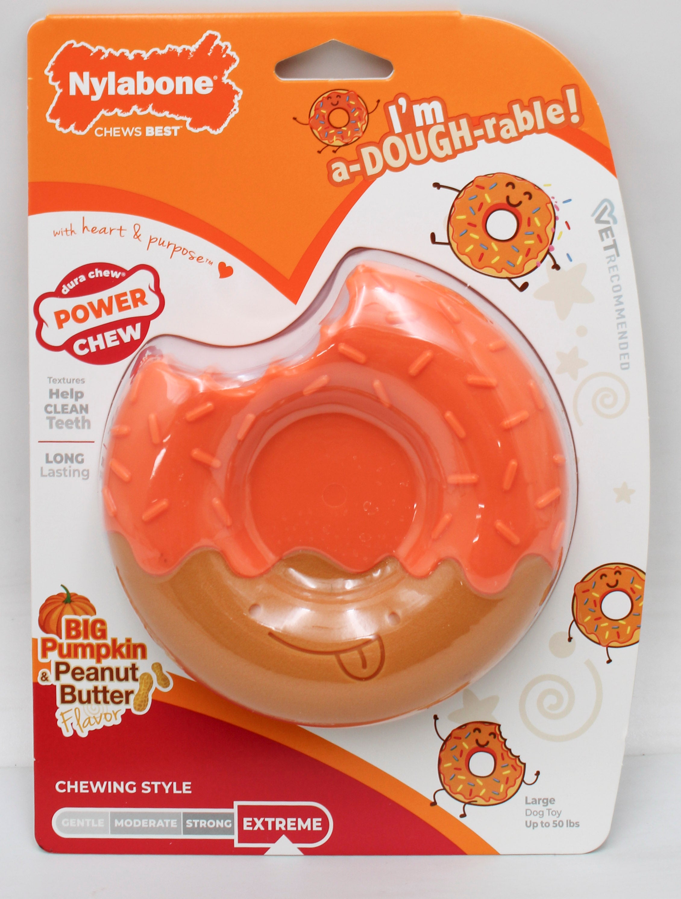 NYLABONE POWER CHEW DONUT, PUMPKIN & PEANUT BUTTER SZ LARGE
