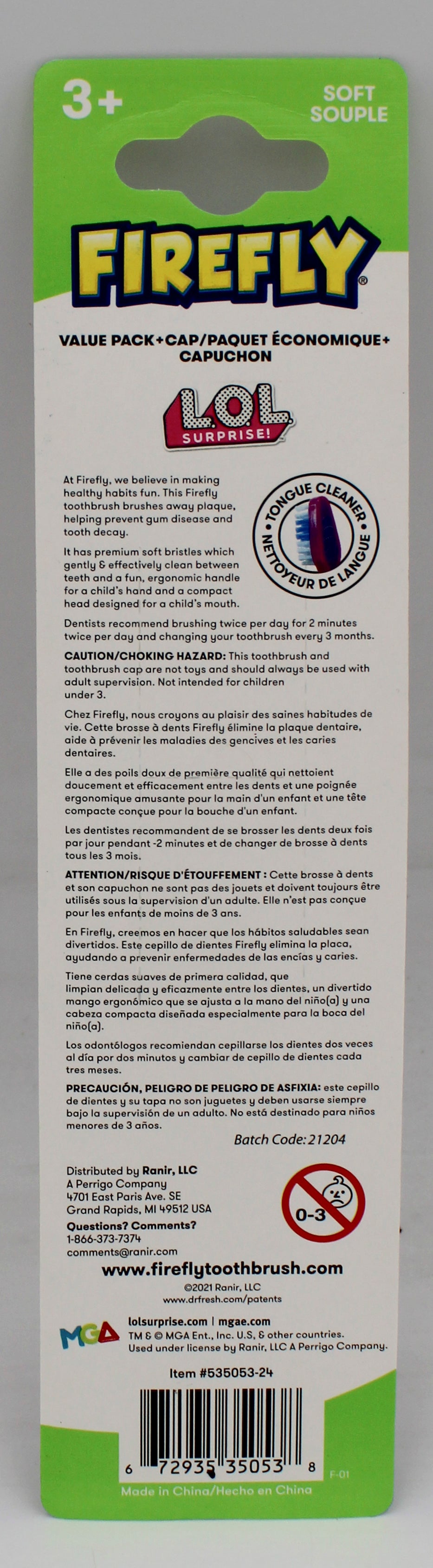 FIREFLY ZIGGLY SUCTION CUP TOOTHBRUSH LOL SURPRISE! 3ct W/CAP - SOFT NI'