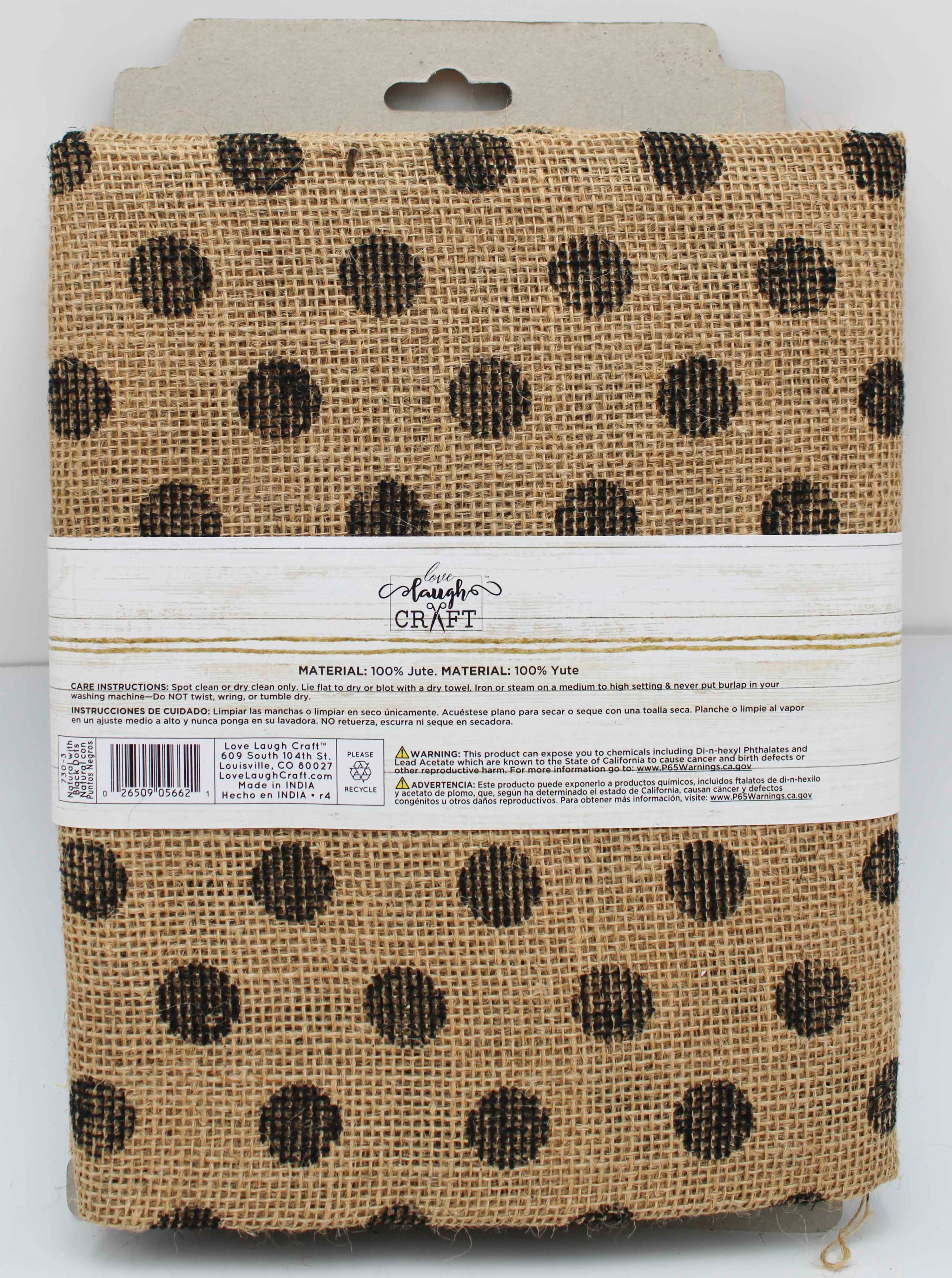Natural Precut Fabric 2yd x 46in Black Screenprint Dots
