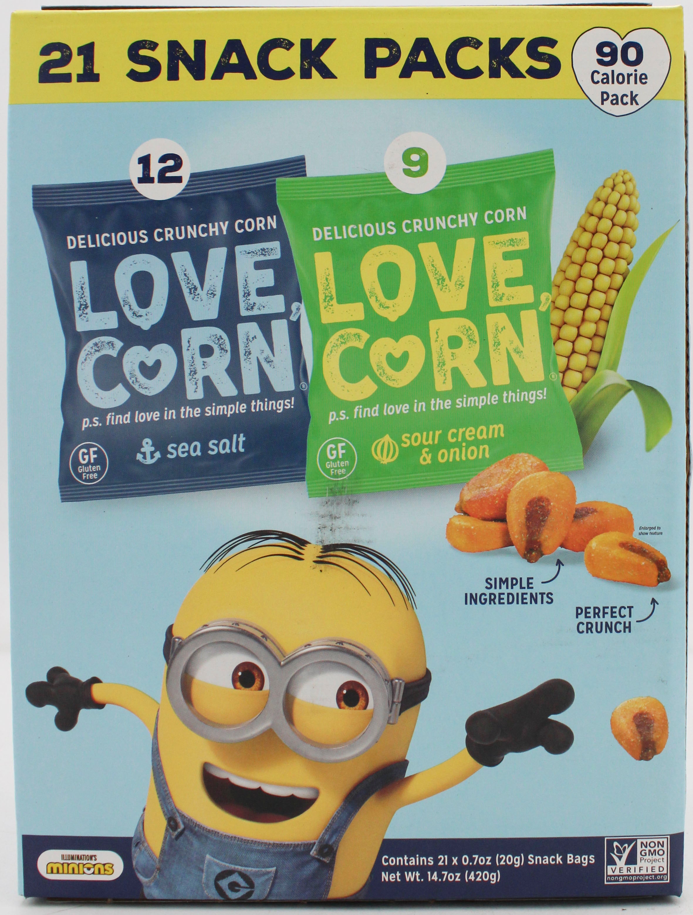 LOVE CORN 21 CT VARIETY PACK SEA SALT & SOUR CREAM ONION  BB 1/6/26