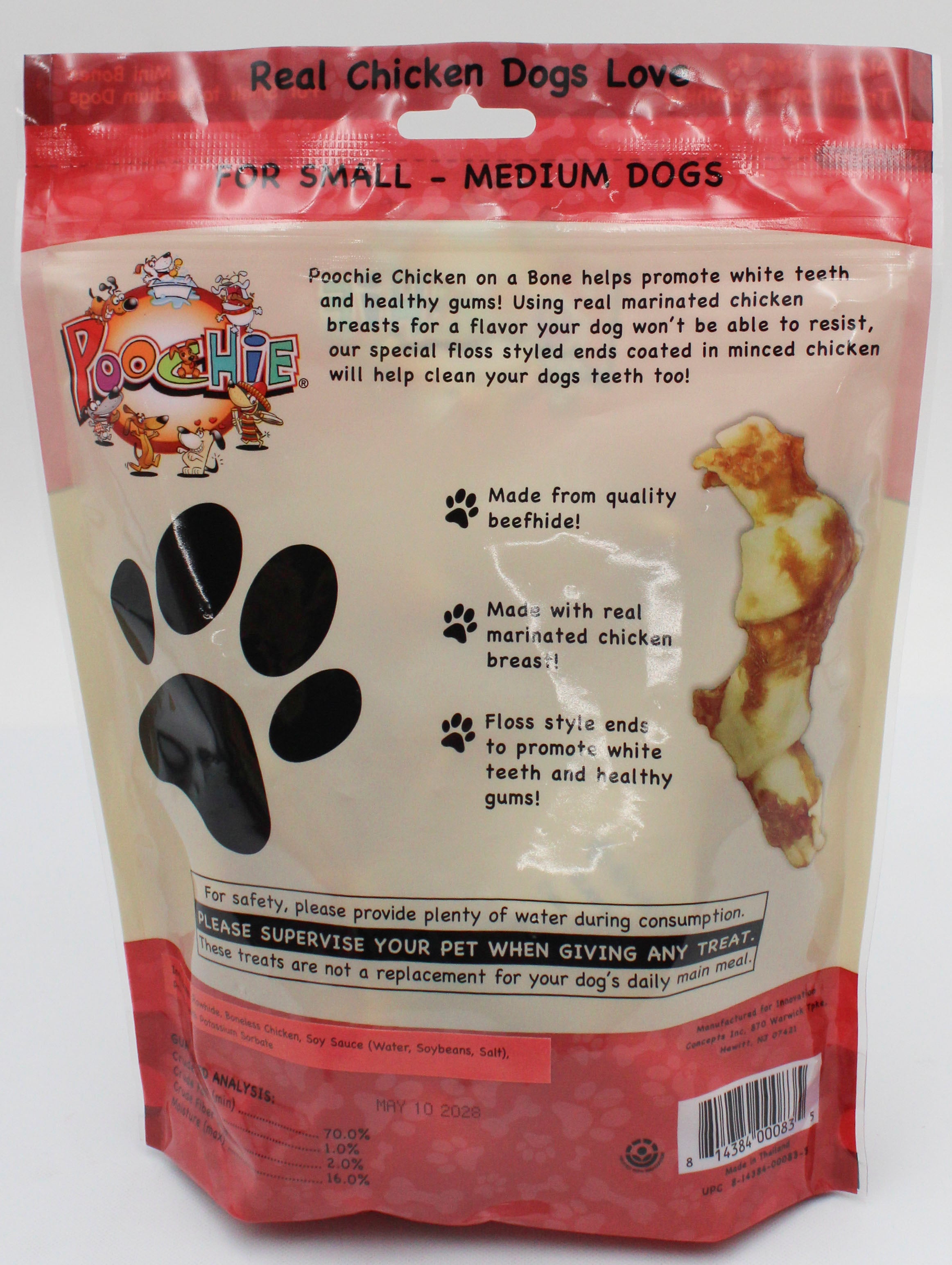 POOCHIE CHICKEN ON A BONE DOG TREAT 12 CT 8.4oz. CT EXP 5/10/2028