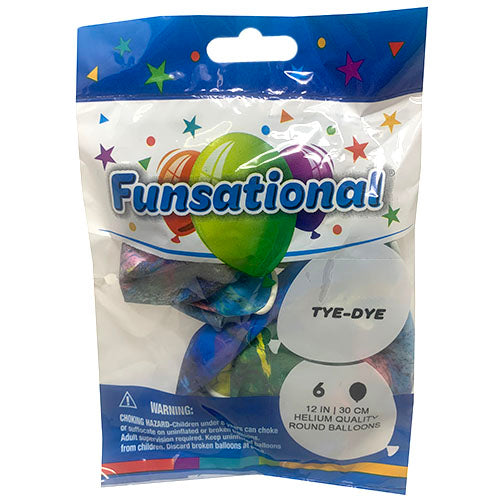 HELIUM BALLOONS 12"/6CT-TYE DYE