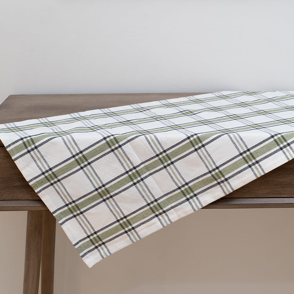 GREEN BLACK COTTAGE PLAID TABLE RUNNER 54"L x 16"W