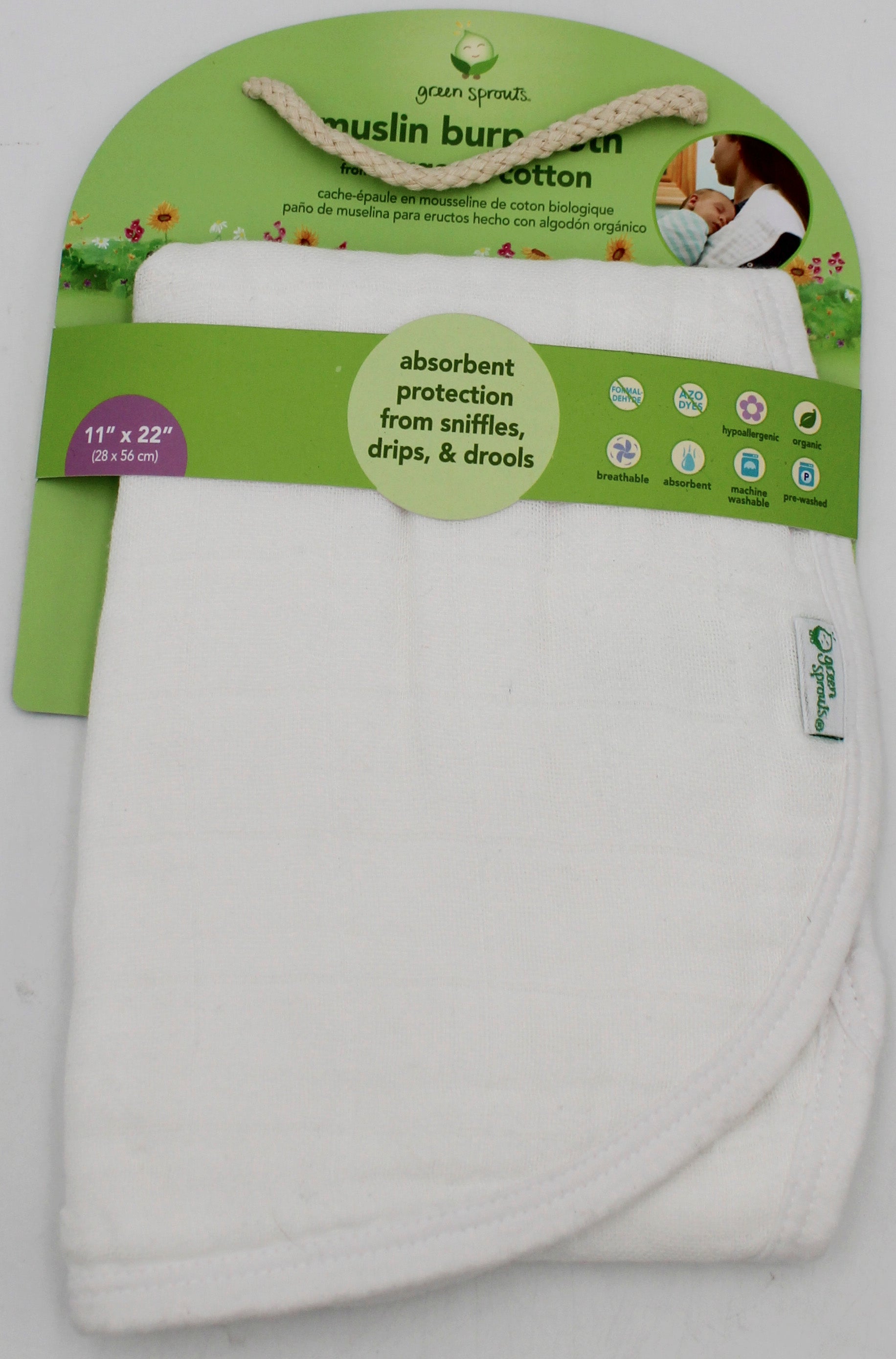 O2COOL 1CT MUSLIN BURP CLOTH - WHITE NI