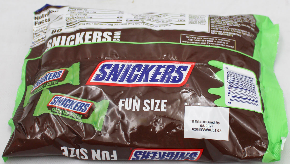 SNICKERS GHOUL GREEN HALLOWEEN FUN SIZE CANDY 9.69oz BB 5/31/2027