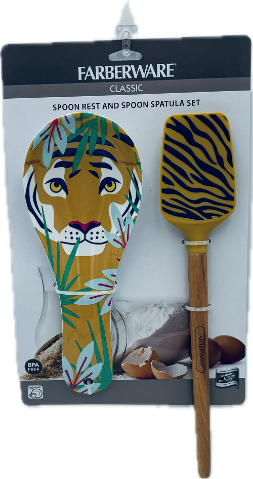 FARBERWARE SPOON REST AND SPOON SPATULA SET TIGER NI..