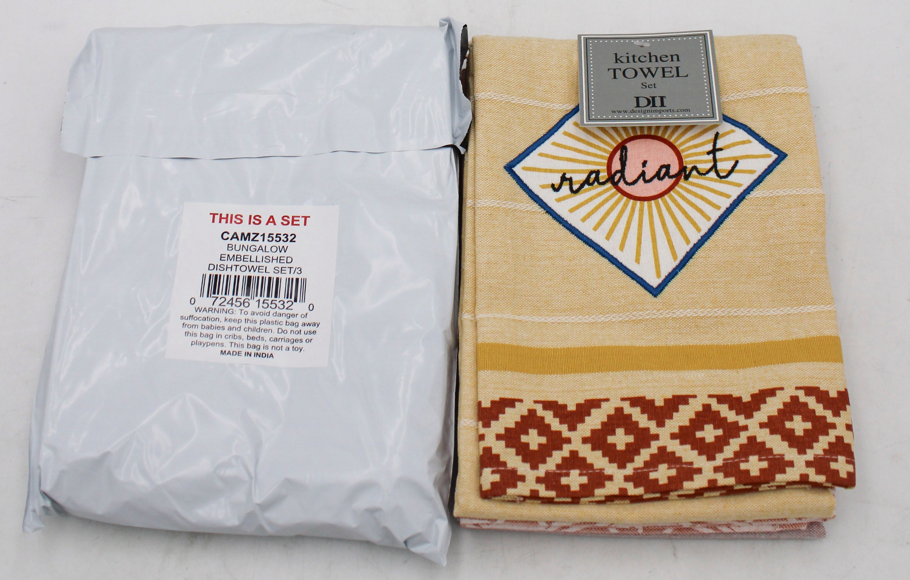 3CT DISHTOWEL SET - BUNGALOW EMBELLISHED