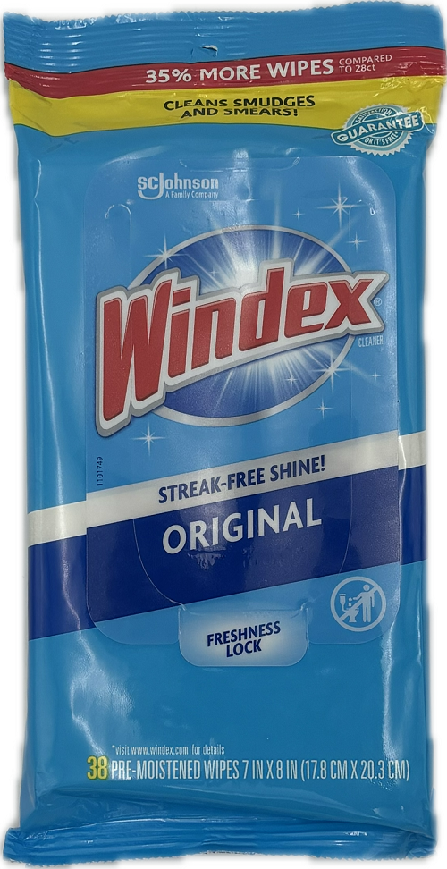 WINDEX GLASS CLEANER WIPS 38CT ORIGINAL  US