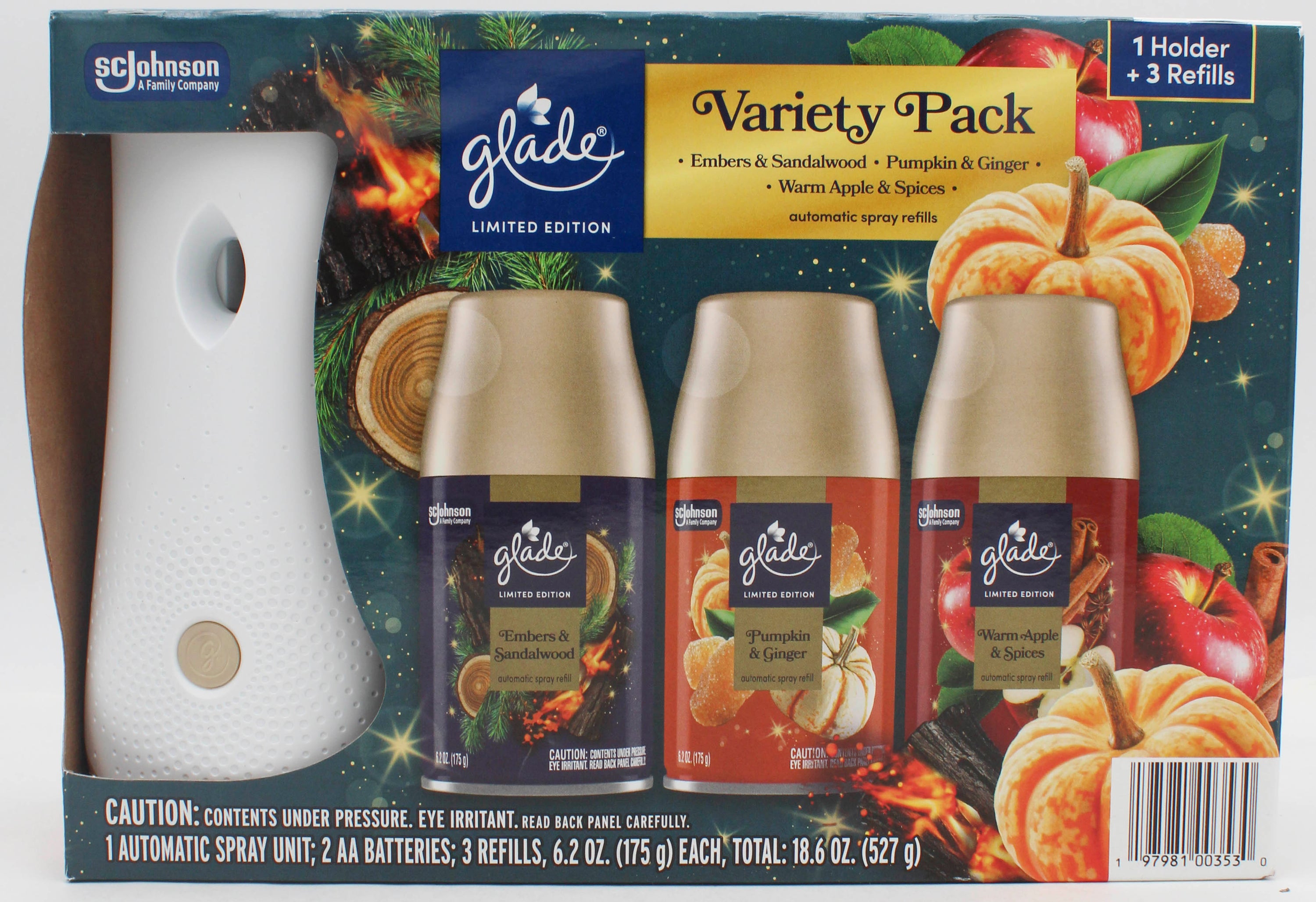 GLADE AUTOMATIC SPRAY KIT VARIETY PACK 1 SPRAYER + 3 REFILLS 6.2oz US