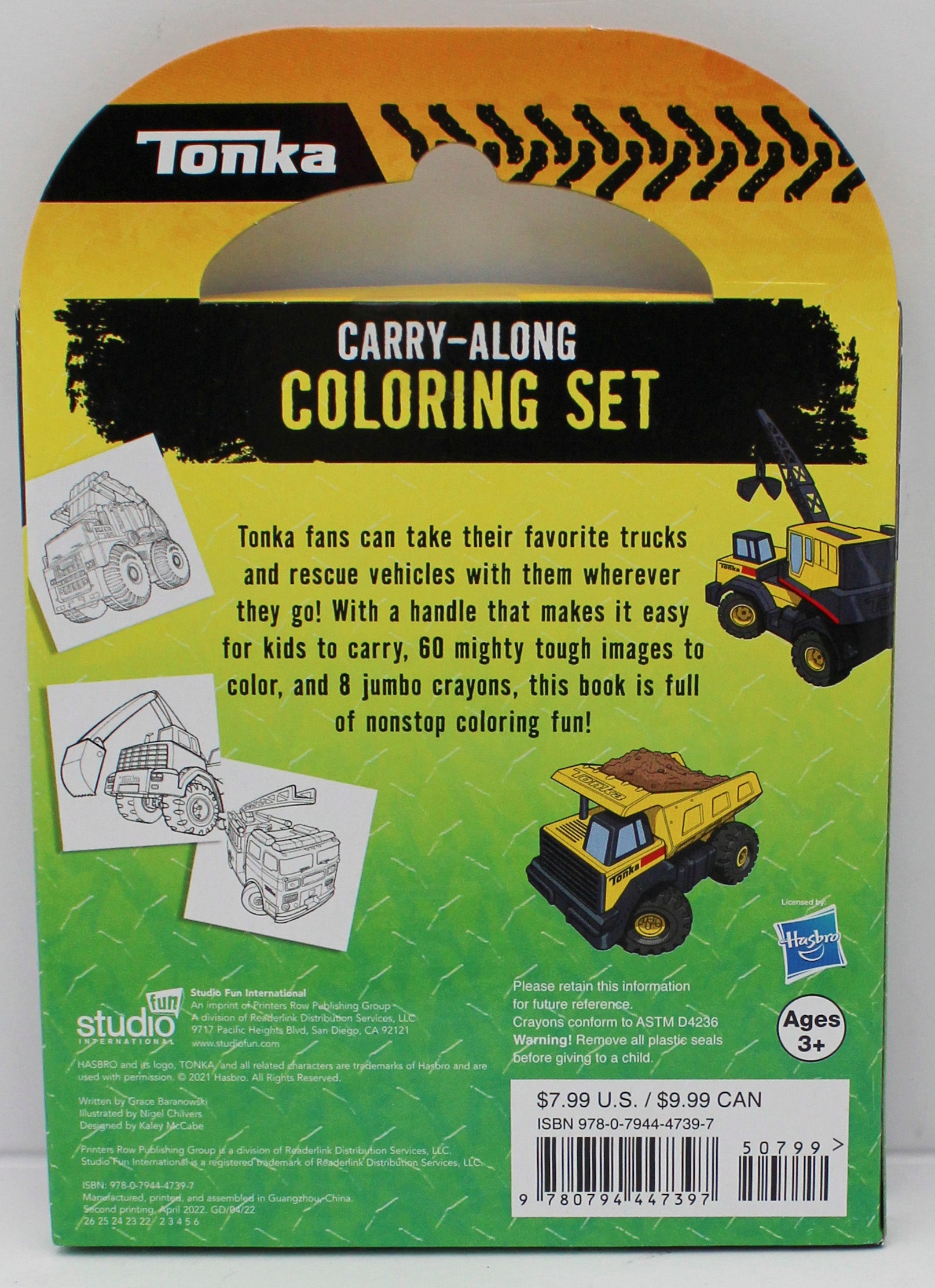 TONKA: CARRY-ALONG COLORING SET WITH 8 JUMBO CRAYONS 60pg