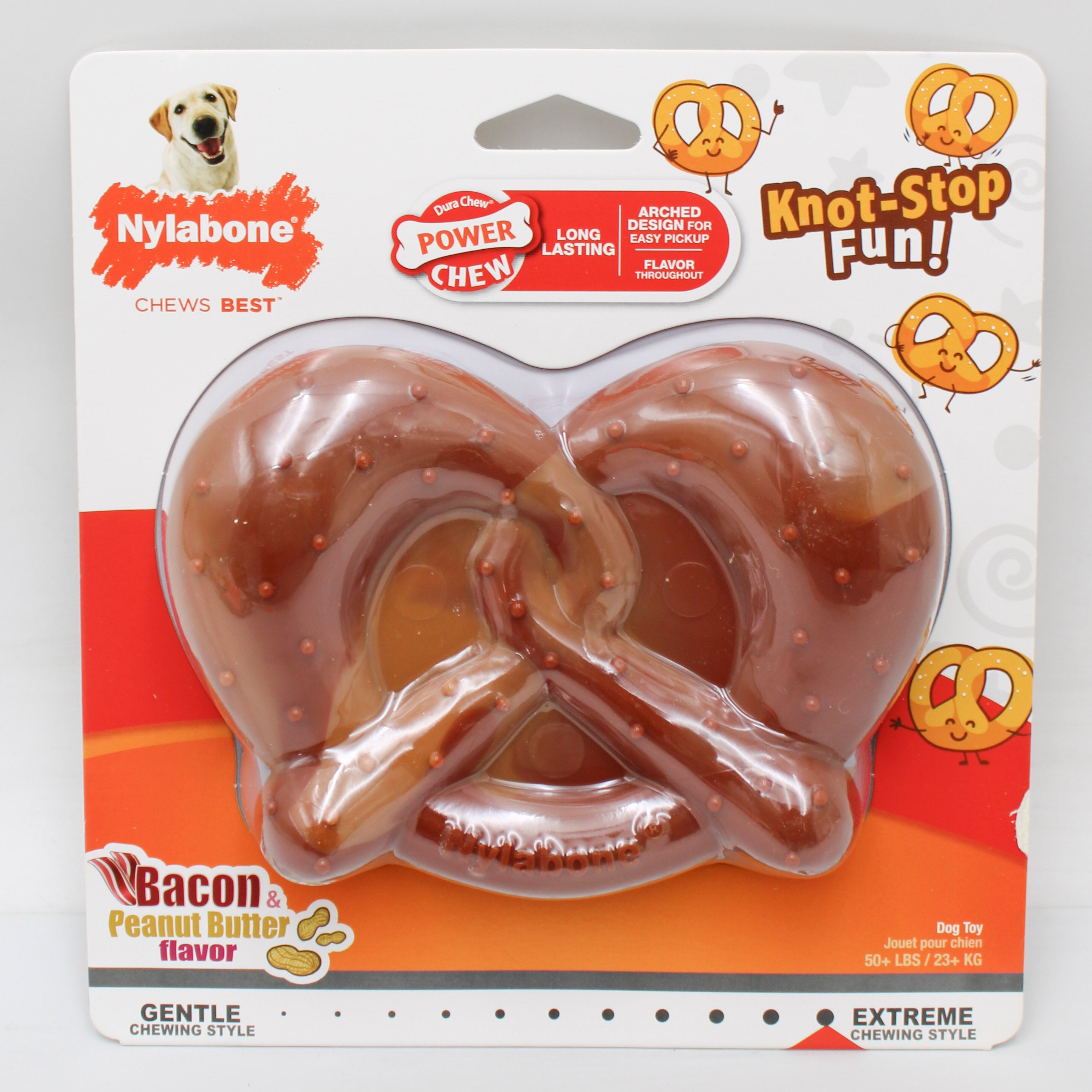 NYLABONE POWER CHEW PRETZEL, BACON PEANUT BUTTER SZ SOUPER