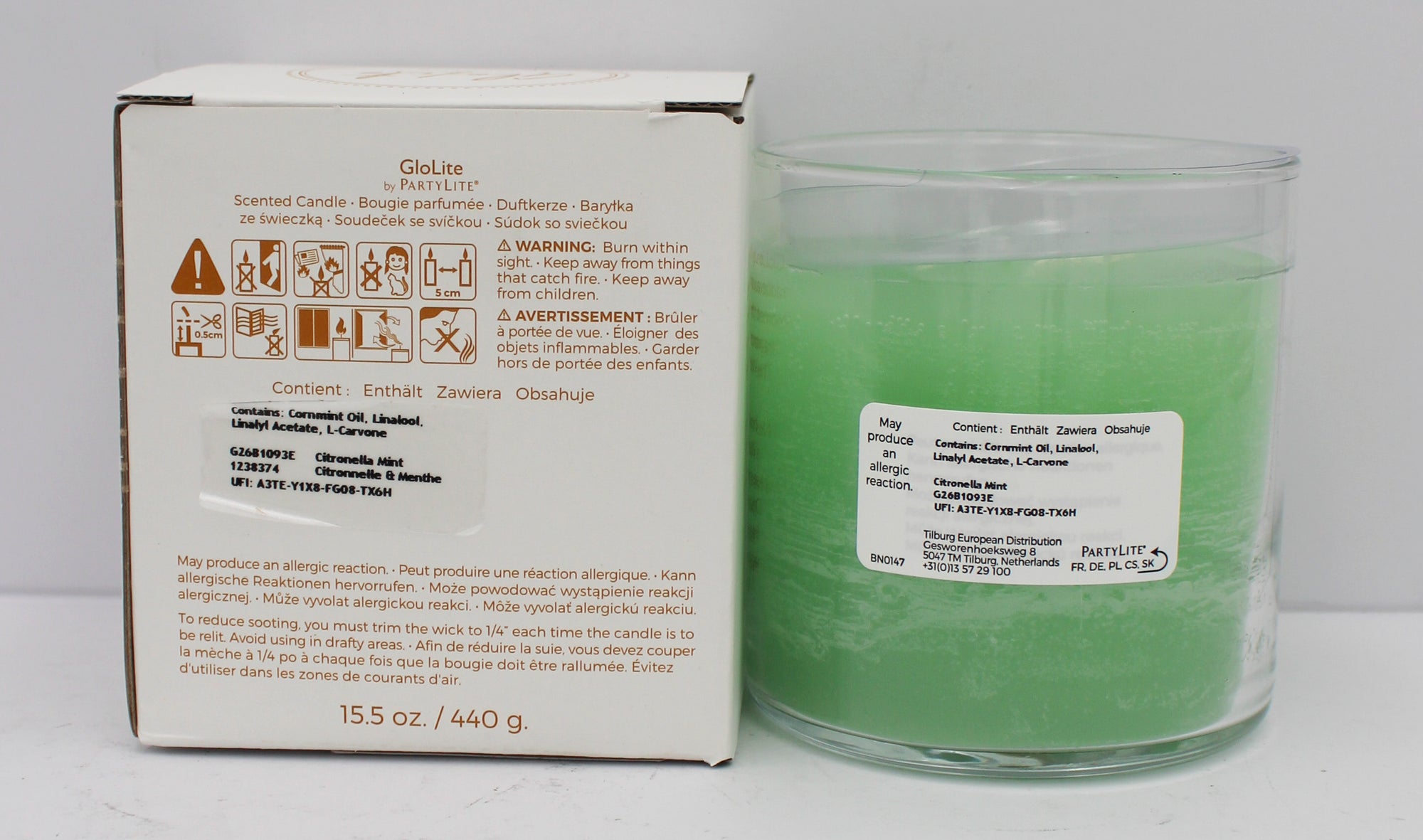 PARTYLITE GLO CITRONELLA MINT SCENTED JAR CANDLE 15.5oz