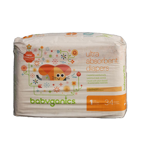 BABYGANICS DIAPERS 34CT SIZE 1