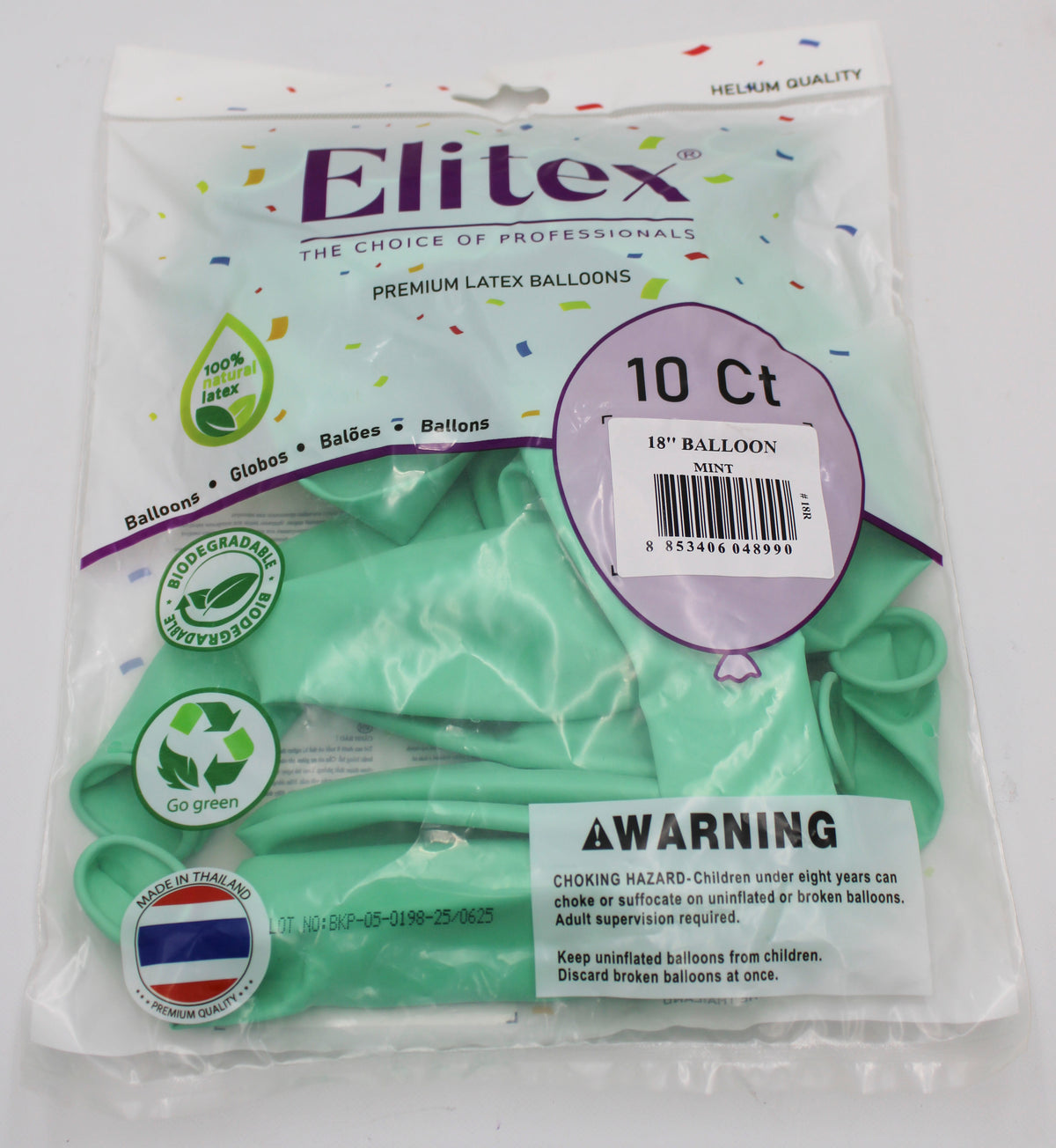 ELITEX 18" PASTEL MINT ROUND BALLOON, 10 PACK