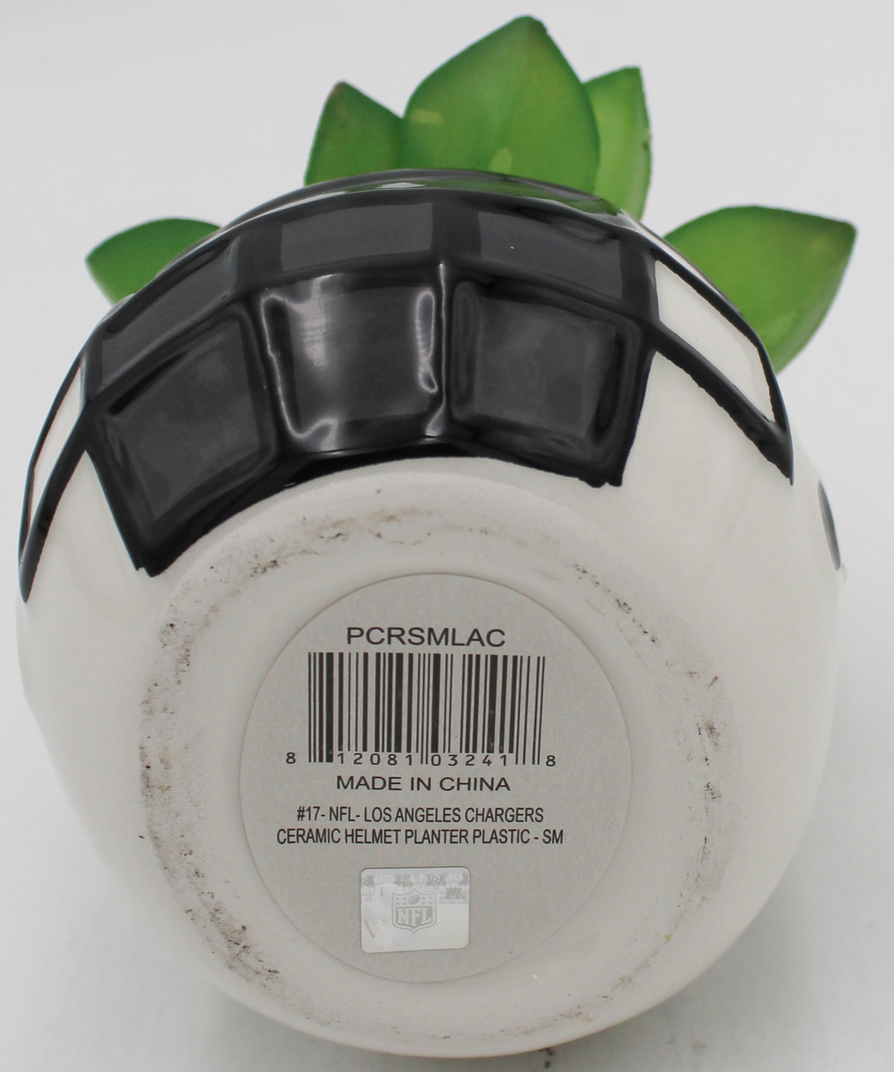 OFFICIALLY LICENCED LOS ANGELES CHARGERS SMALL CERAMIC HELMET - WITH FAUX SUCCULENT