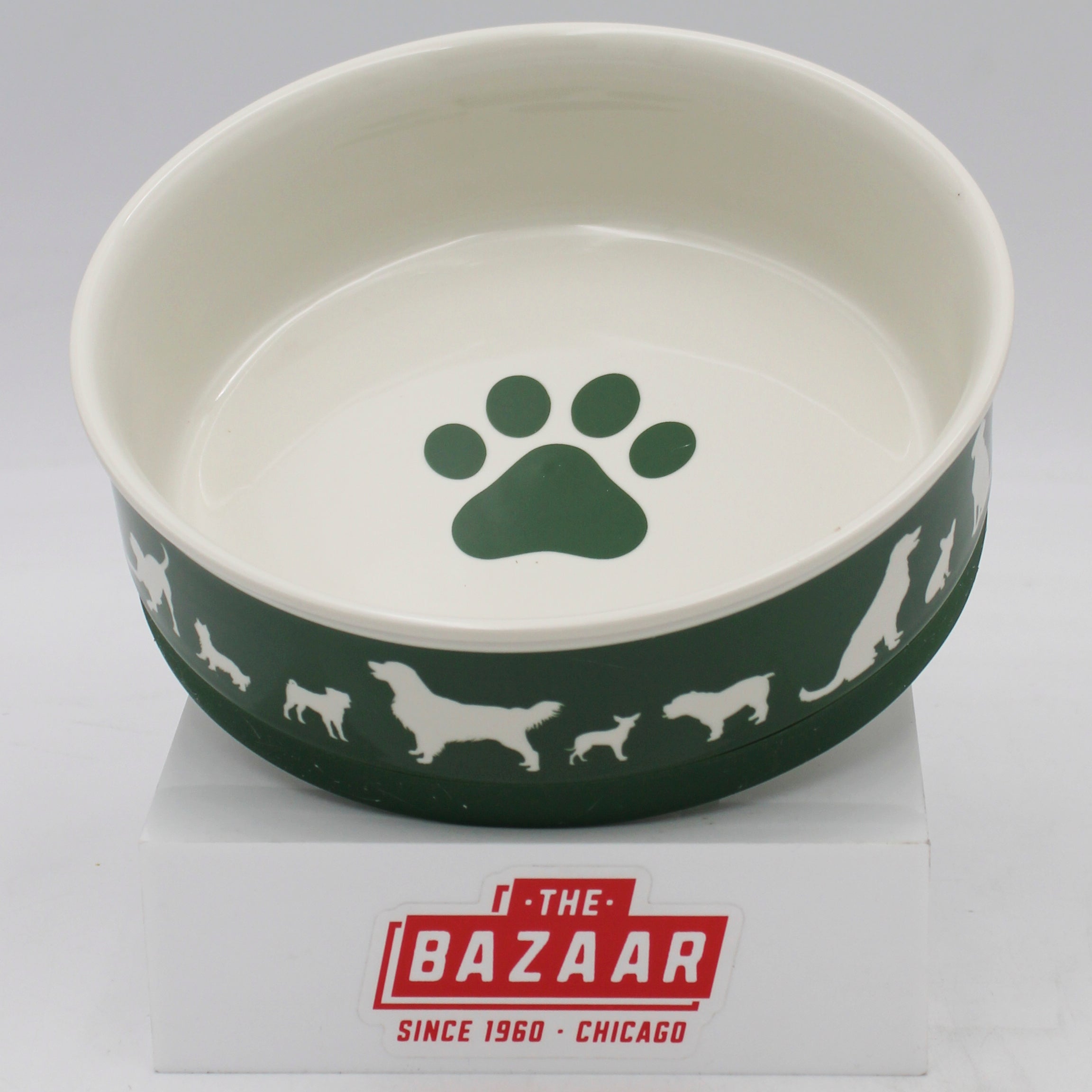 CERAMIC PET BOWL - DOG SHOW HUNTER GREEN - LARGE 7.5Dx2.4H
