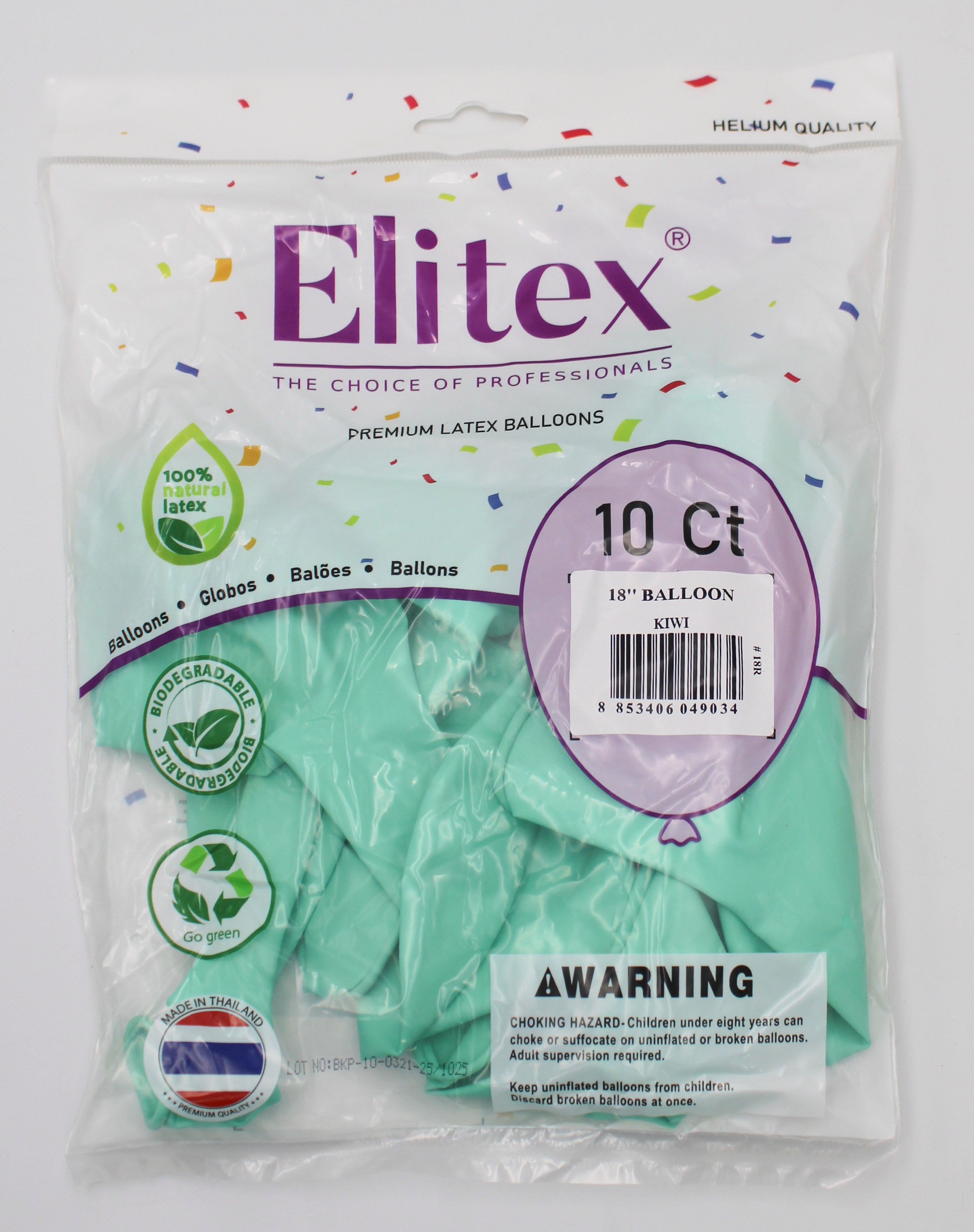 ELITEX 18" SMOOTHIE KIWI ROUND BALLOON, 10 PACK