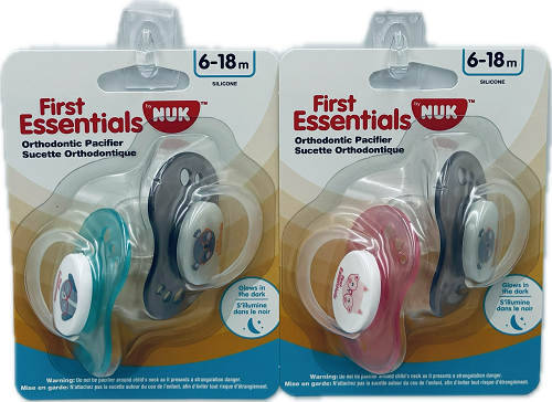 FIRST ESSENTIALS PACIFIERS 2PACK ASSORTED COLORS 6-18 MONTH   NI