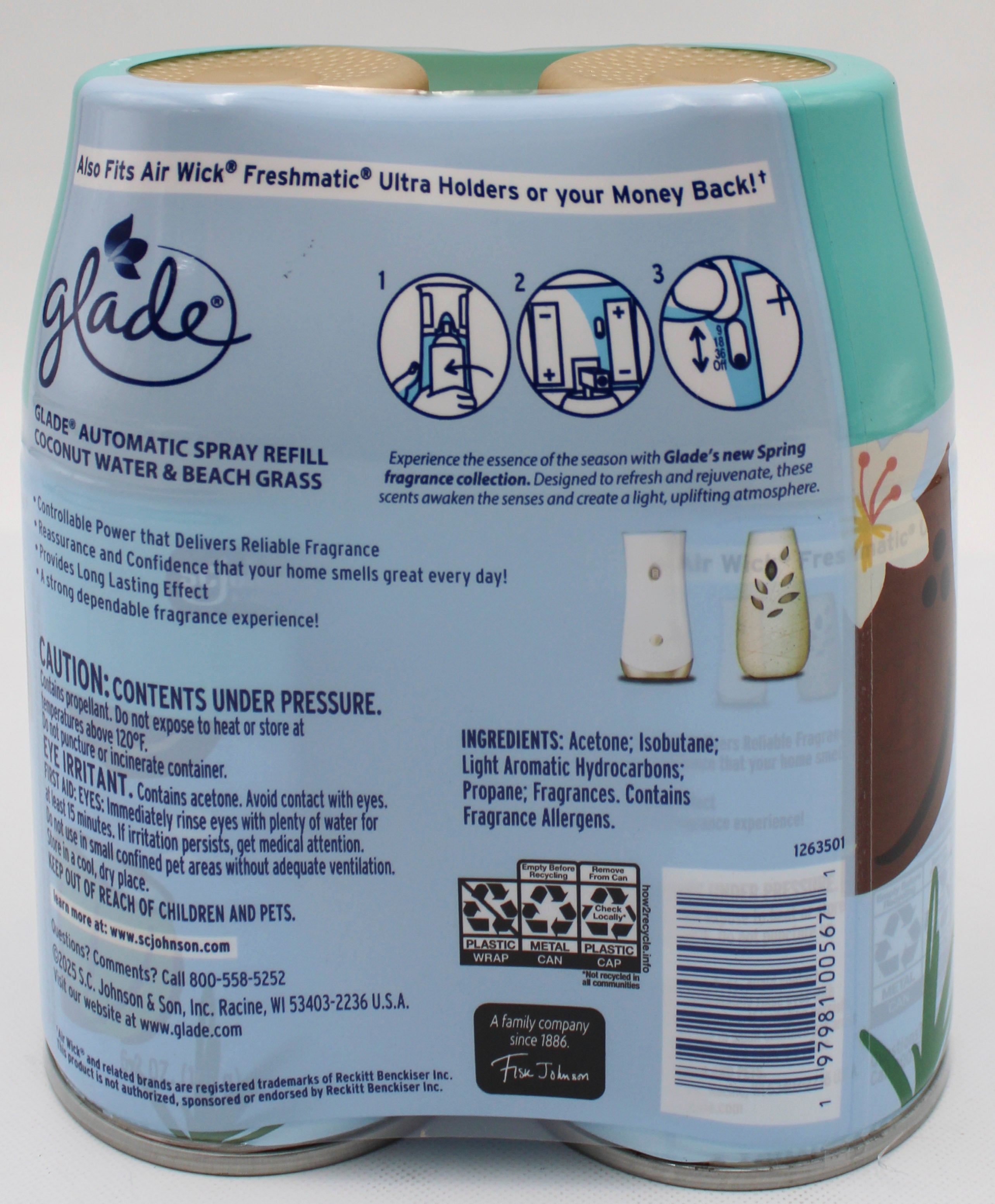 SP GLADE AUTOMATIC SPRAY COCONUT WATER & BEACH GRASS 2 REFILLS 6.2oz US