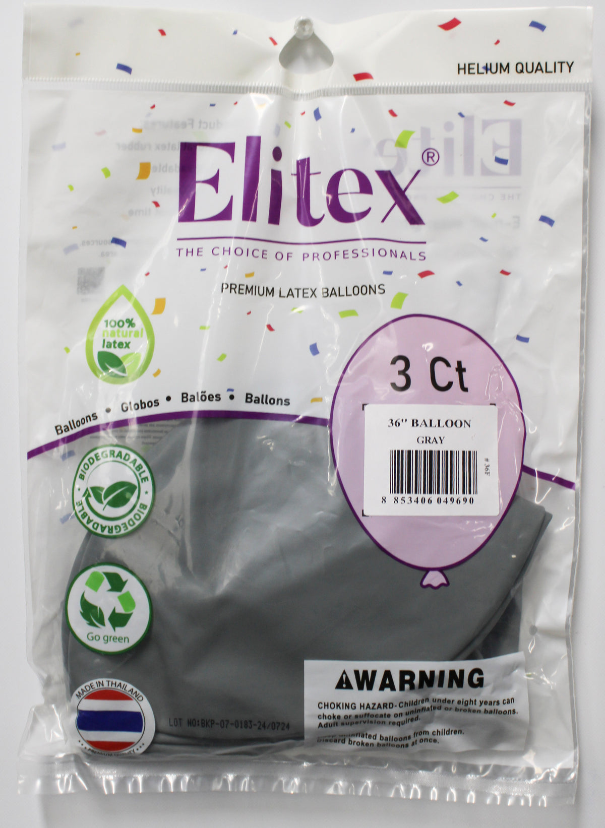 ELITEX 36" GRAY ROUND BALLOON, 3 PACK