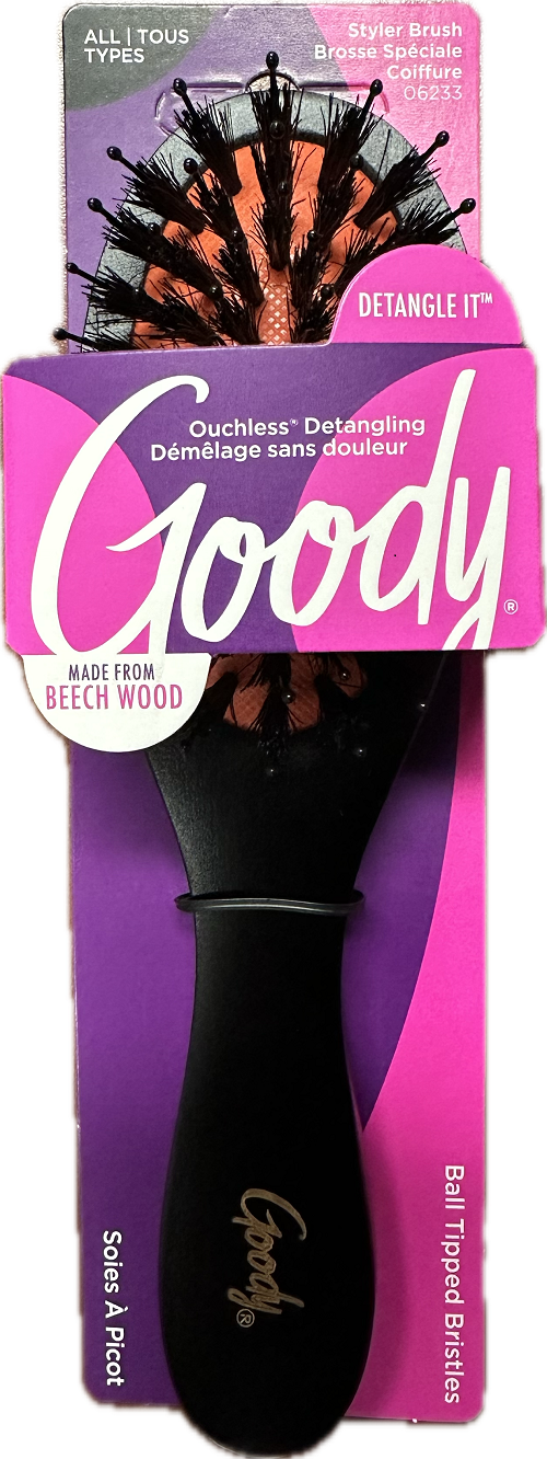 GOODY BRUSH BEECH WOOD PURSE STYLER BALL TIPPED BRISTLES  BLACK NI