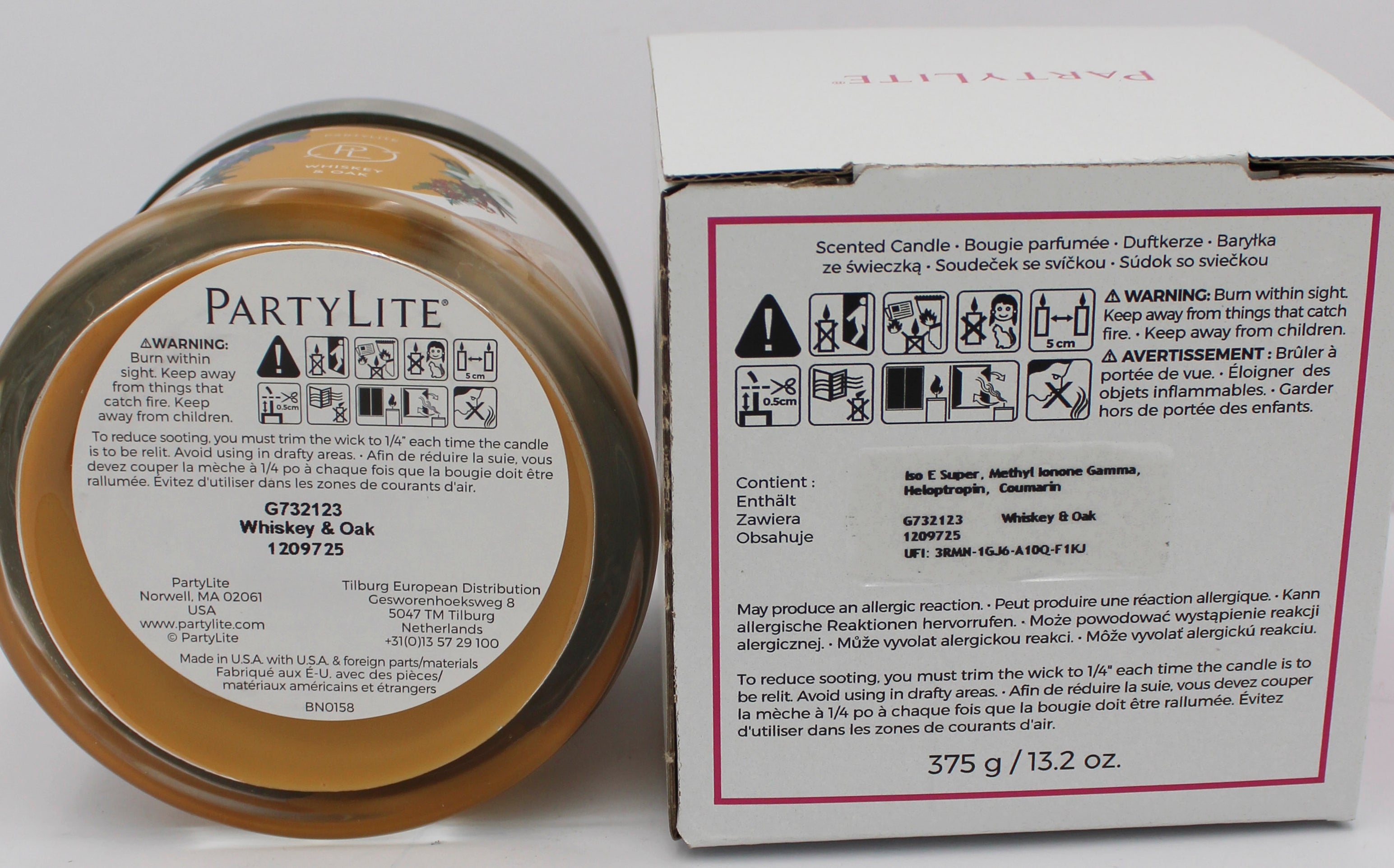 PARTYLITE WHISKEY & OAK 3-WICK JAR CANDLE 13.2oz