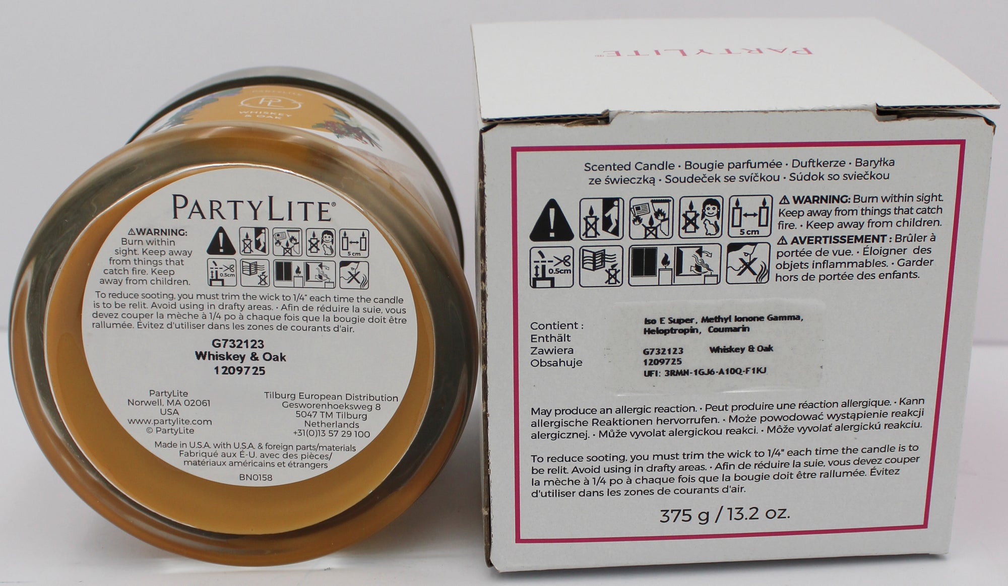 PARTYLITE WHISKEY & OAK 3-WICK JAR CANDLE 13.2oz