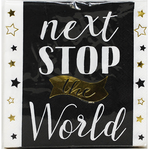GRAD ADVENTURE BEVERAGE NAPKIN "NEXT STOP THE WORLD"-3PLY/16CT
