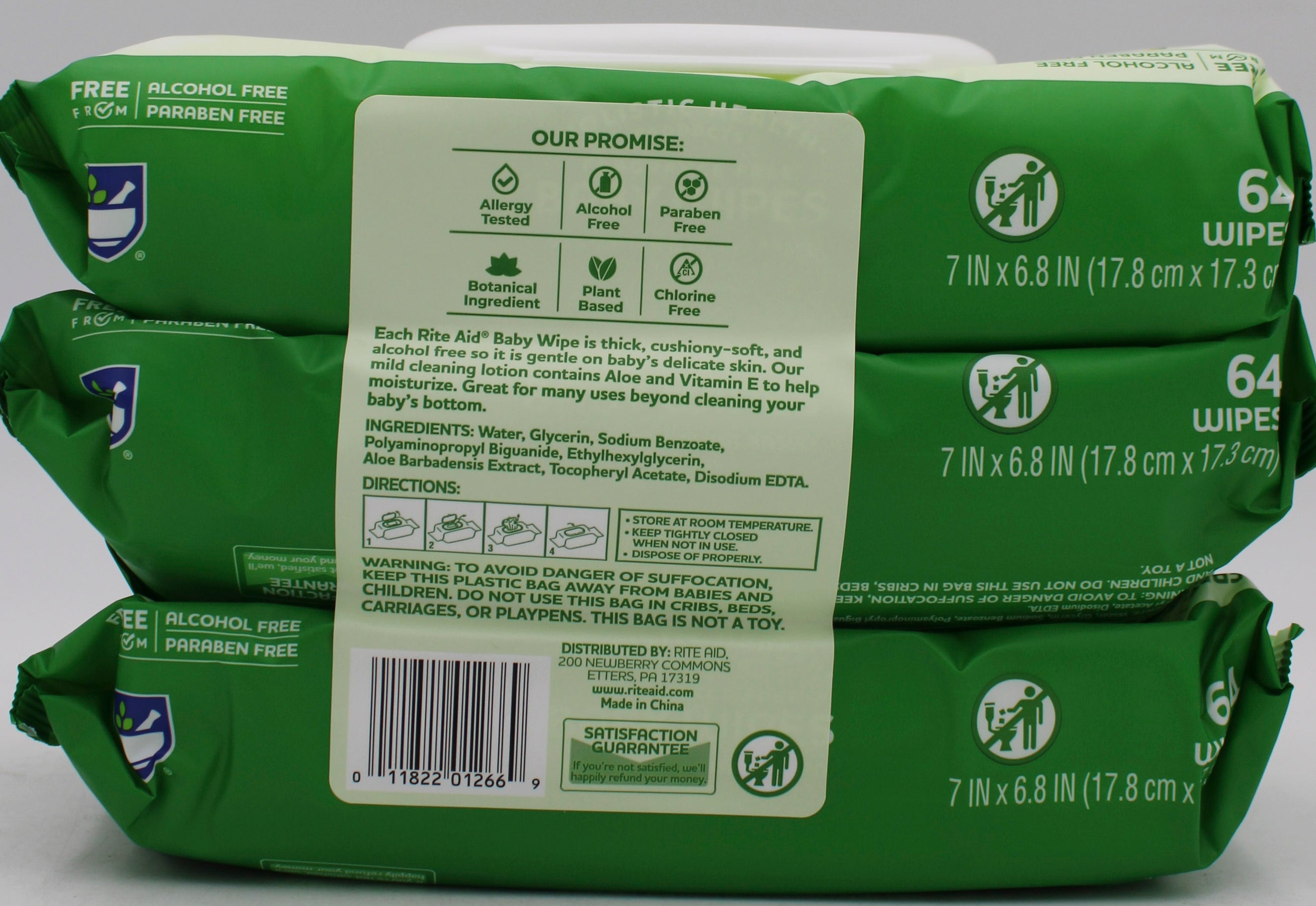 RITE AID BABY WIPES FRAGRANCE FREE 99% Water & Plant Based 64CT 3PK
