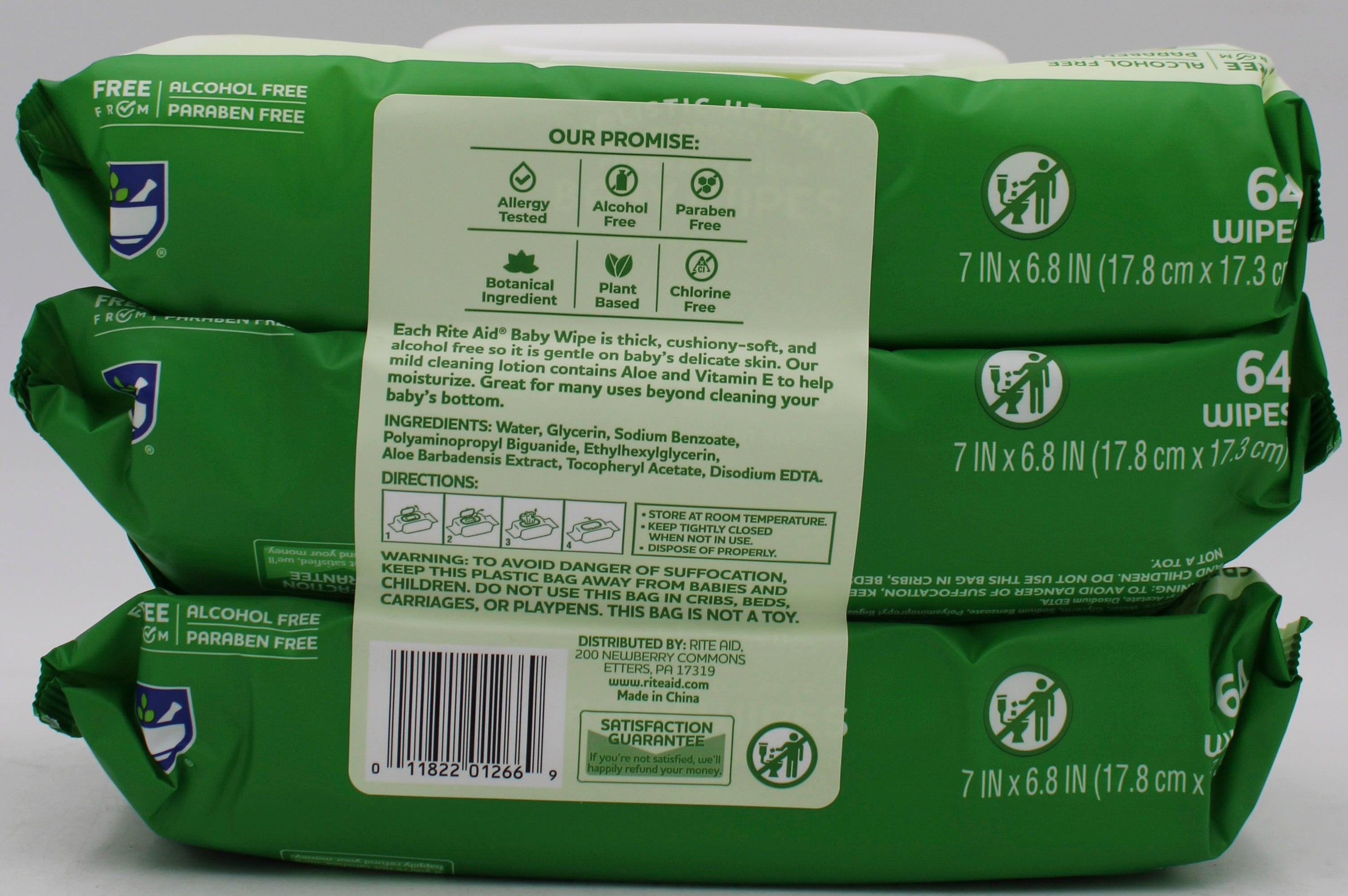 RITE AID BABY WIPES FRAGRANCE FREE 99% Water & Plant Based 64CT 3PK
