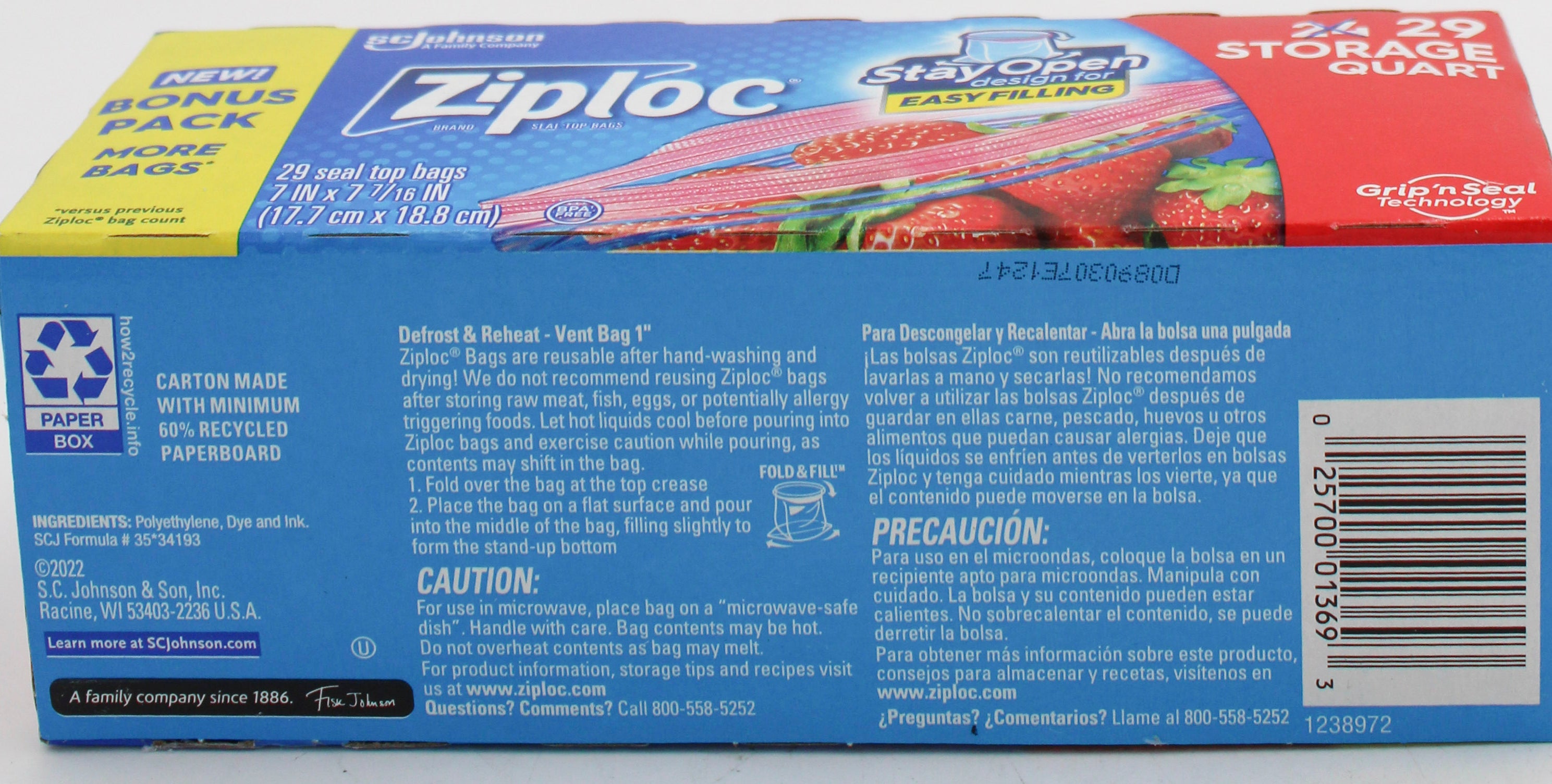 SP ZIPLOC BAG STORAGE 29CT QUART